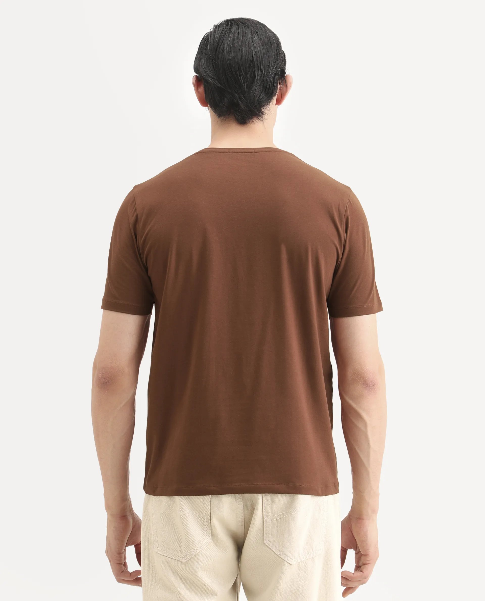 Rare Rabbit Men's Rapo Pastel Rust Cotton Blend Fabric Half Sleeve Crew Neck Regular Fit Graphic Print T-Shirt - Image 9