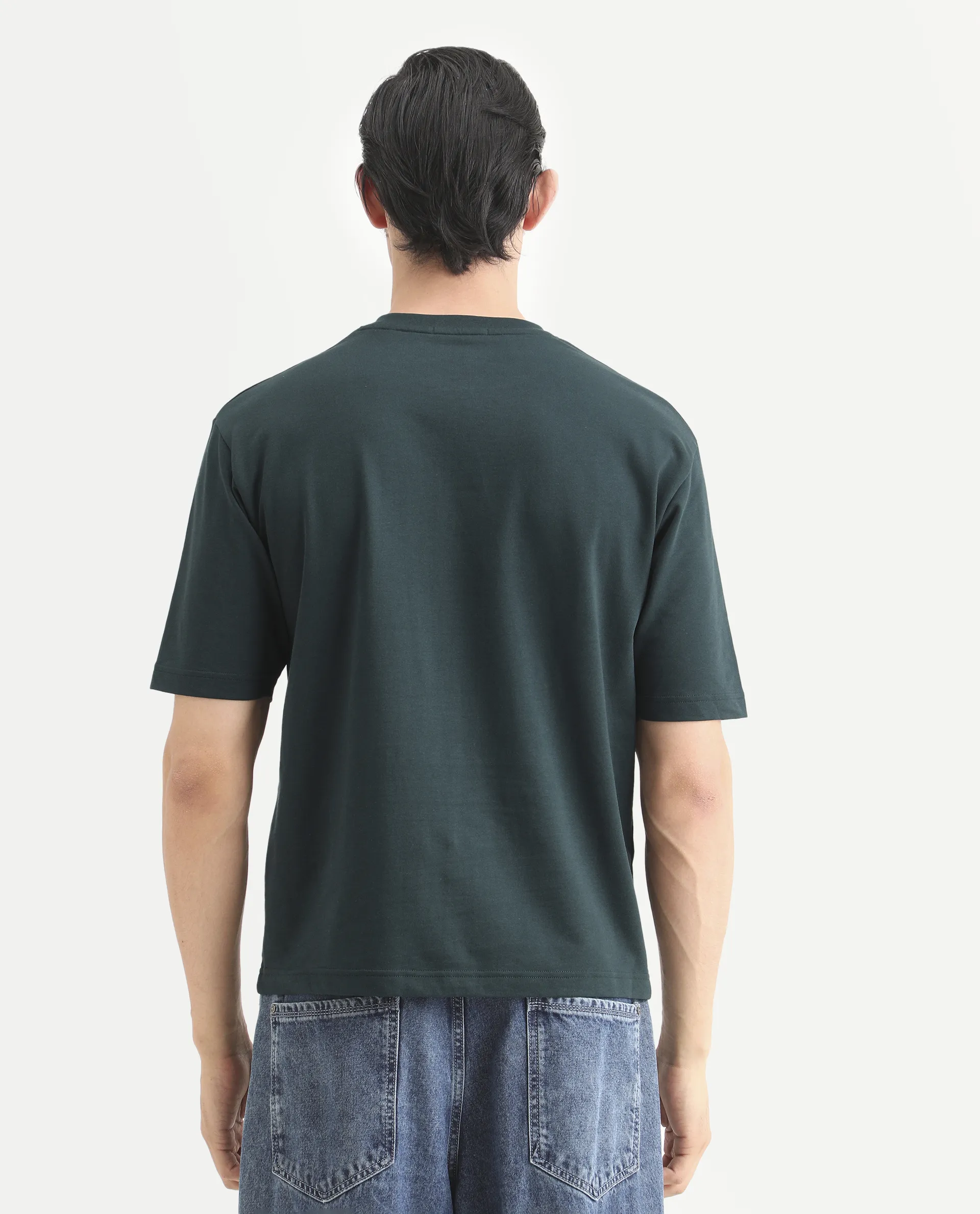 Rare Rabbit Men's Rapot Dusky Green Cotton Fabric Half Sleeve Crew Neck Oversize Fit Graphic Print T-Shirt - Image 7