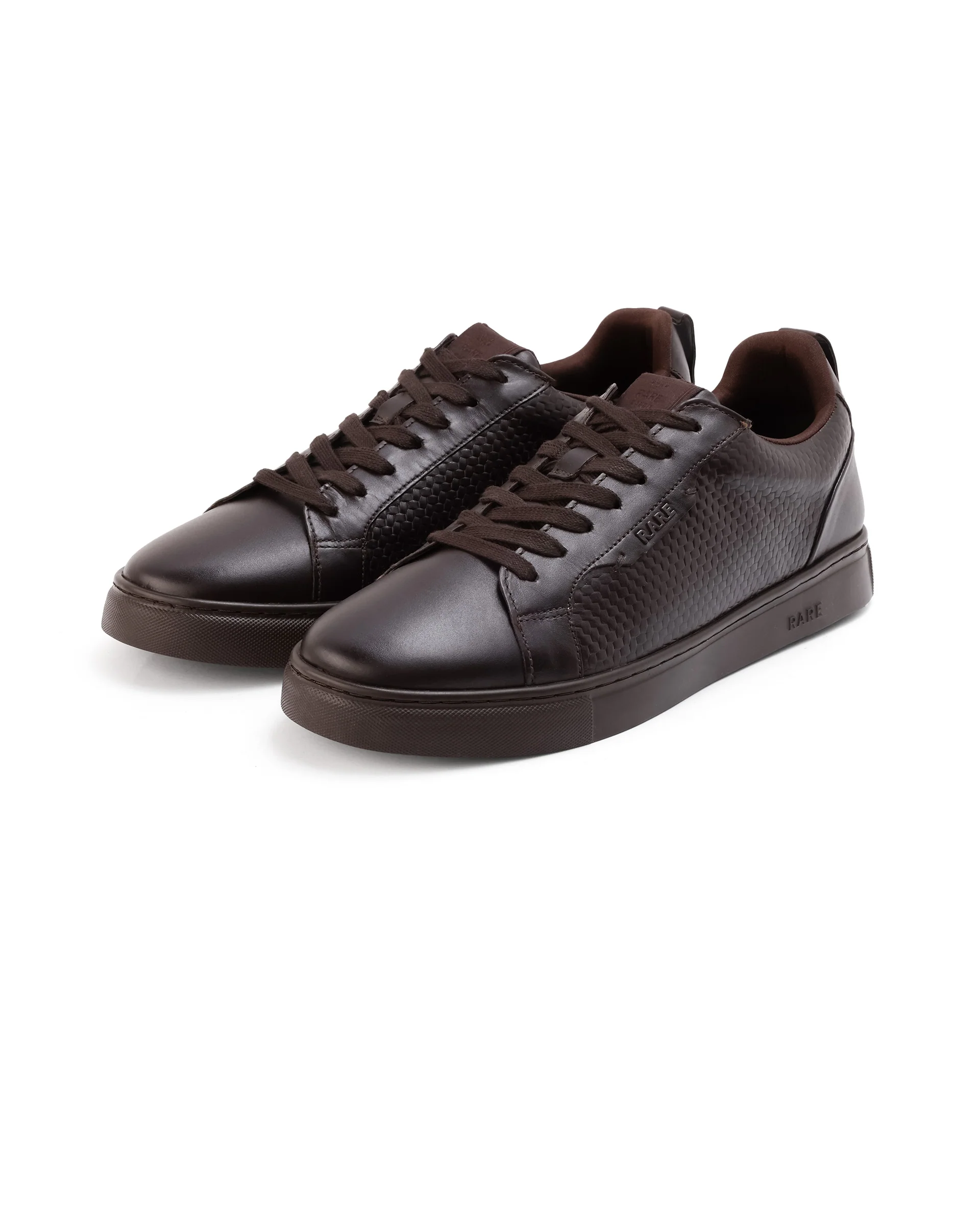 Rare Rabbit Mens Rapso Brown Round Toe Low-Top Embossed Lace-Up Sneaker Shoes - Image 3