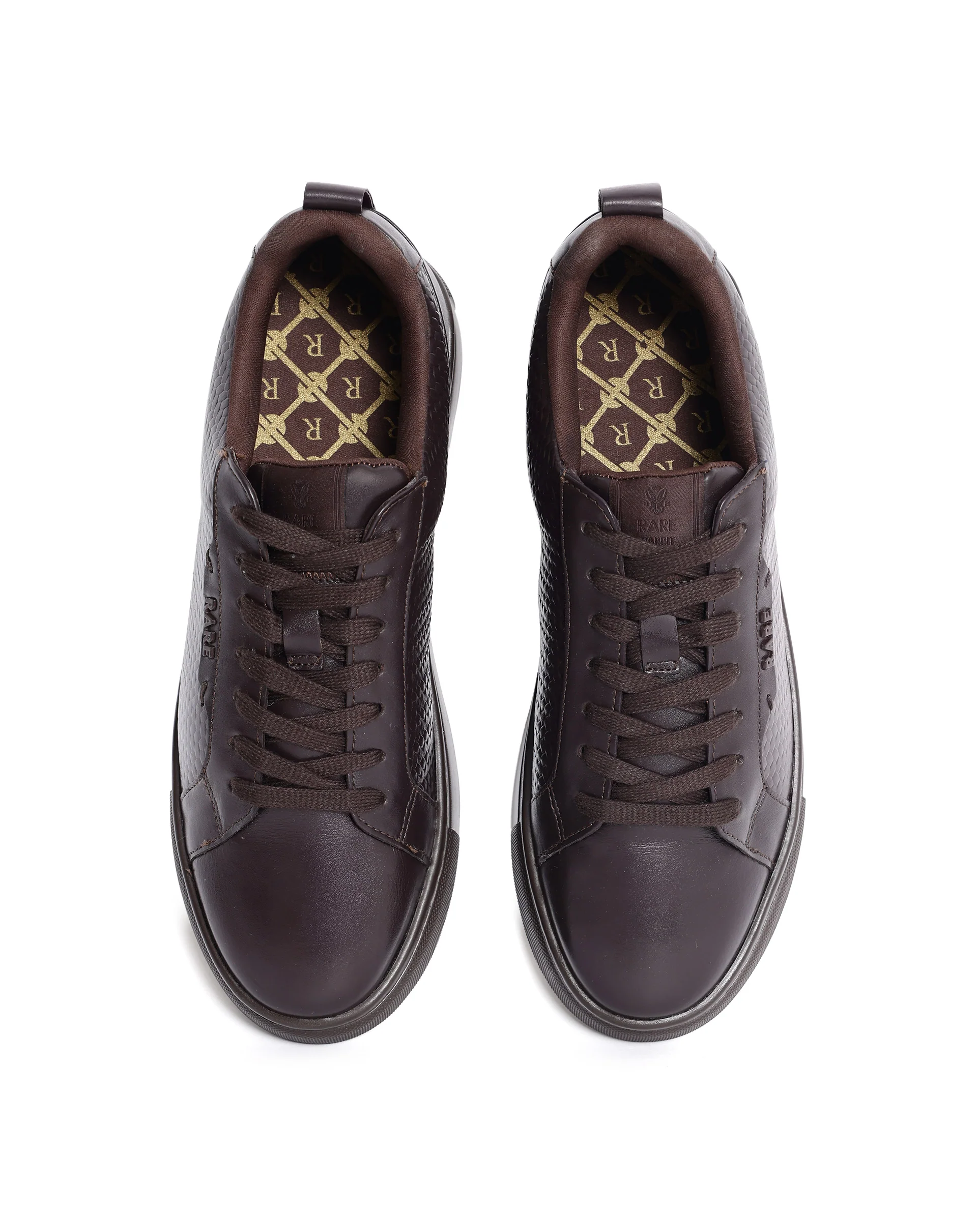 Rare Rabbit Mens Rapso Brown Round Toe Low-Top Embossed Lace-Up Sneaker Shoes - Image 4
