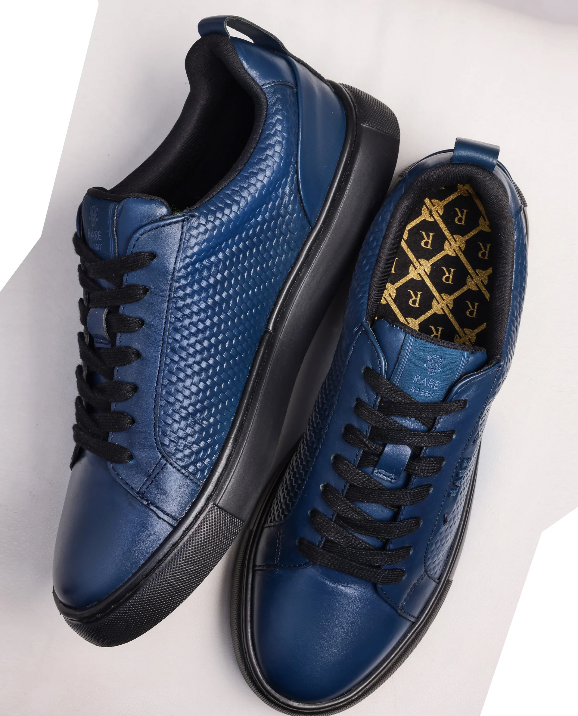 Rare Rabbit Mens Rapso Dark Navy Round Toe Low-Top Embossed Lace-Up Sneaker Shoes - Image 2