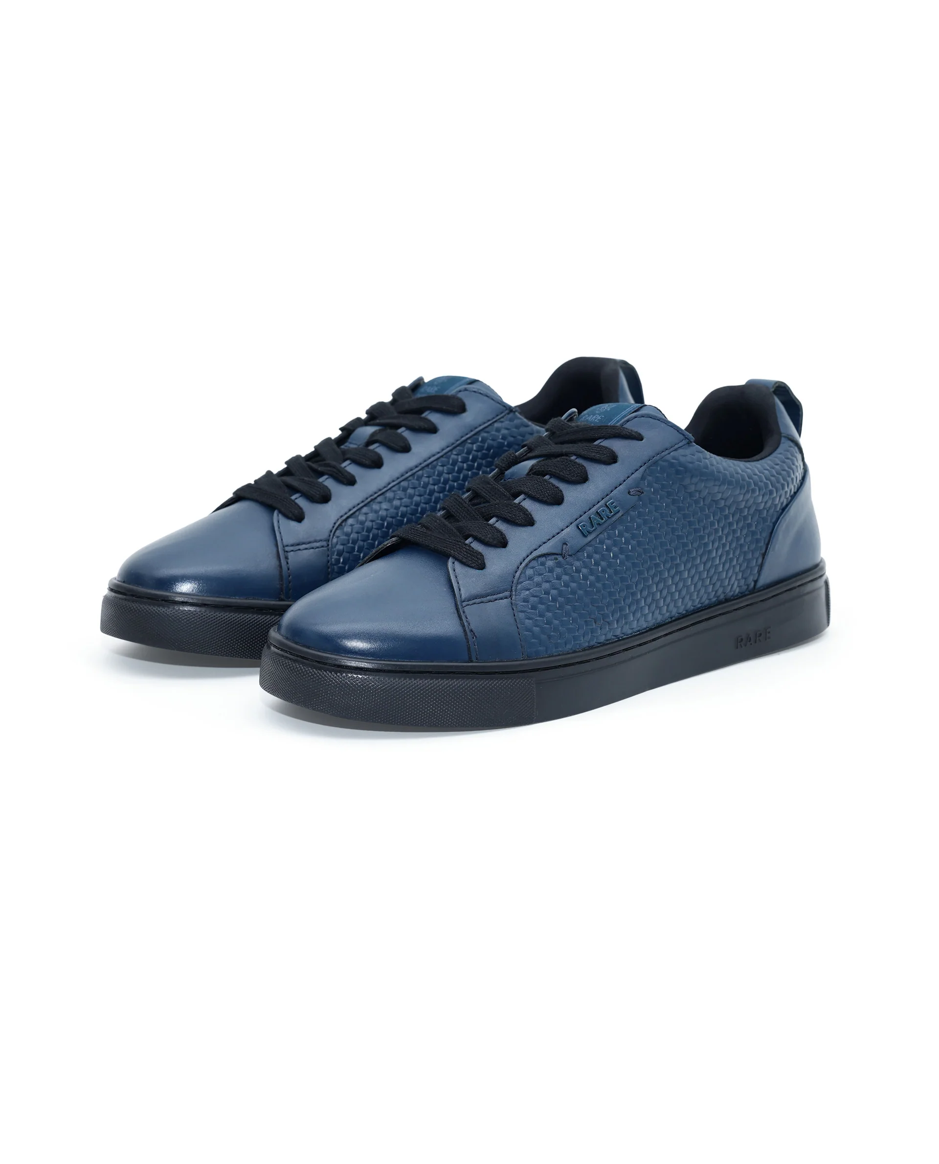 Rare Rabbit Mens Rapso Dark Navy Round Toe Low-Top Embossed Lace-Up Sneaker Shoes - Image 3