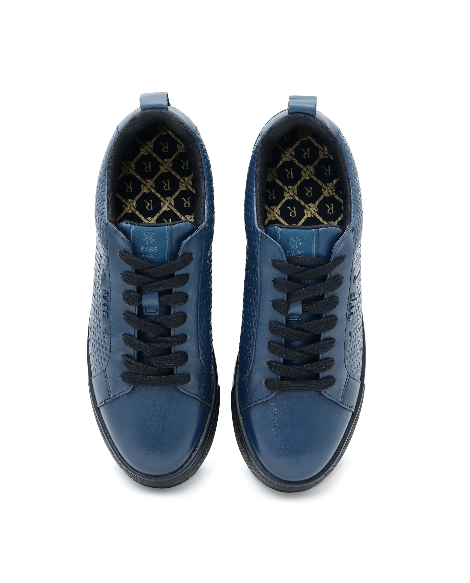 Rare Rabbit Mens Rapso Dark Navy Round Toe Low-Top Embossed Lace-Up Sneaker Shoes - Image 4