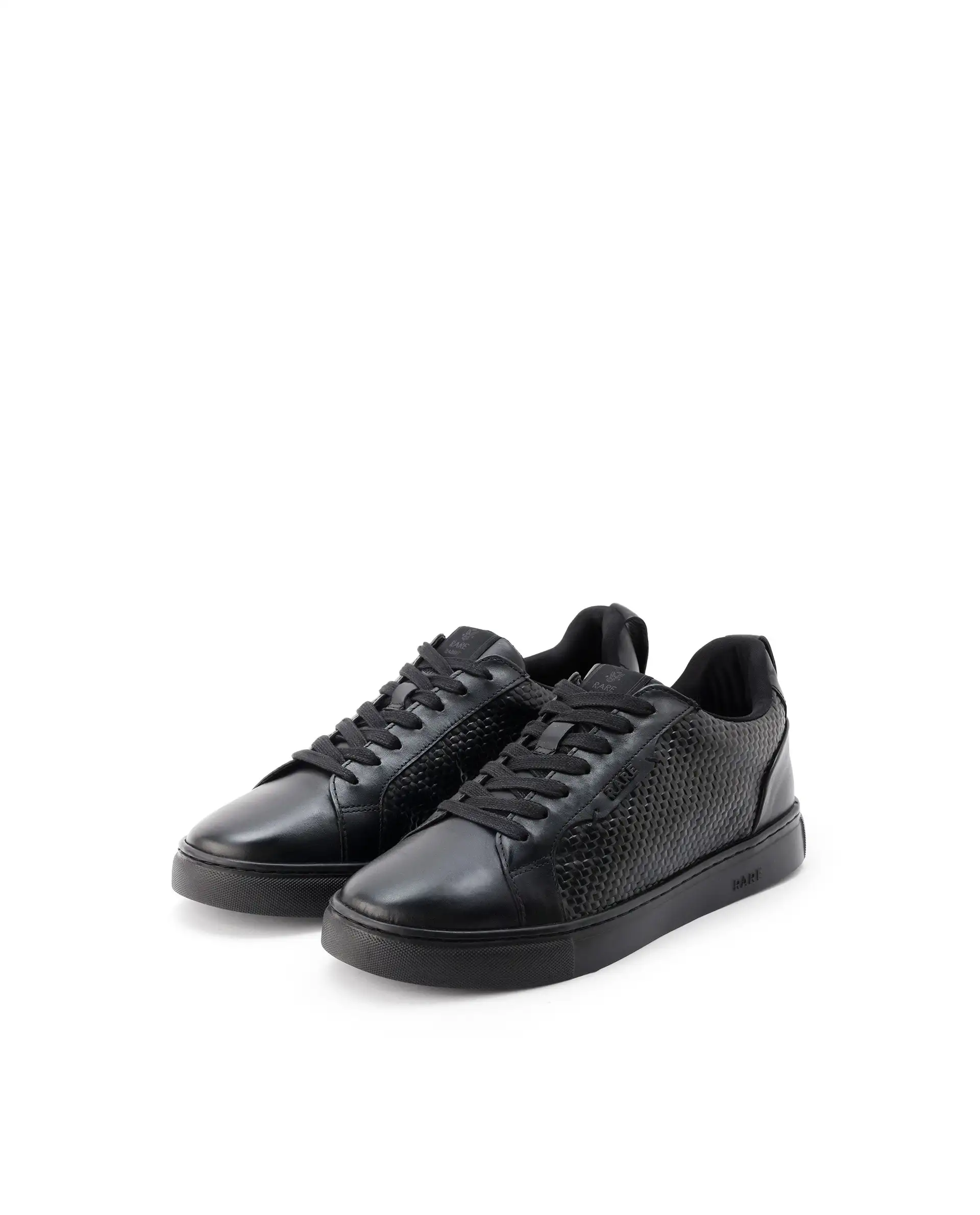 Rare Rabbit Mens Rapso Black Round Toe Low-Top Embossed Lace-Up Sneaker Shoes - Image 3