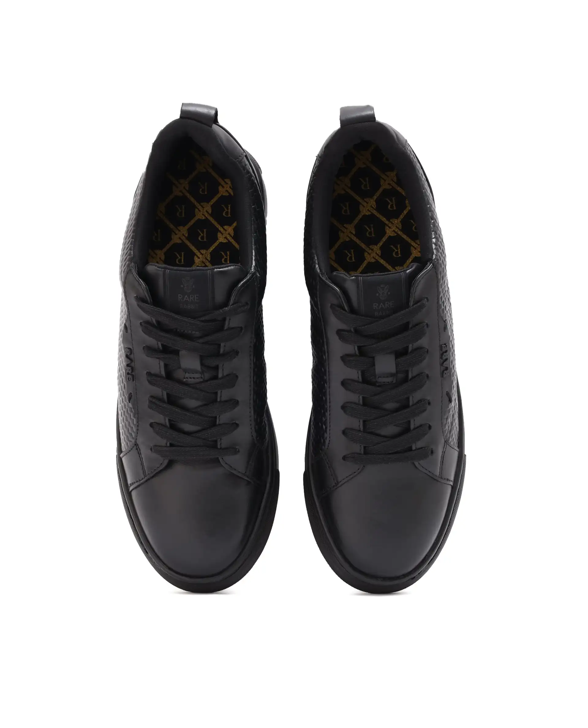 Rare Rabbit Mens Rapso Black Round Toe Low-Top Embossed Lace-Up Sneaker Shoes - Image 4