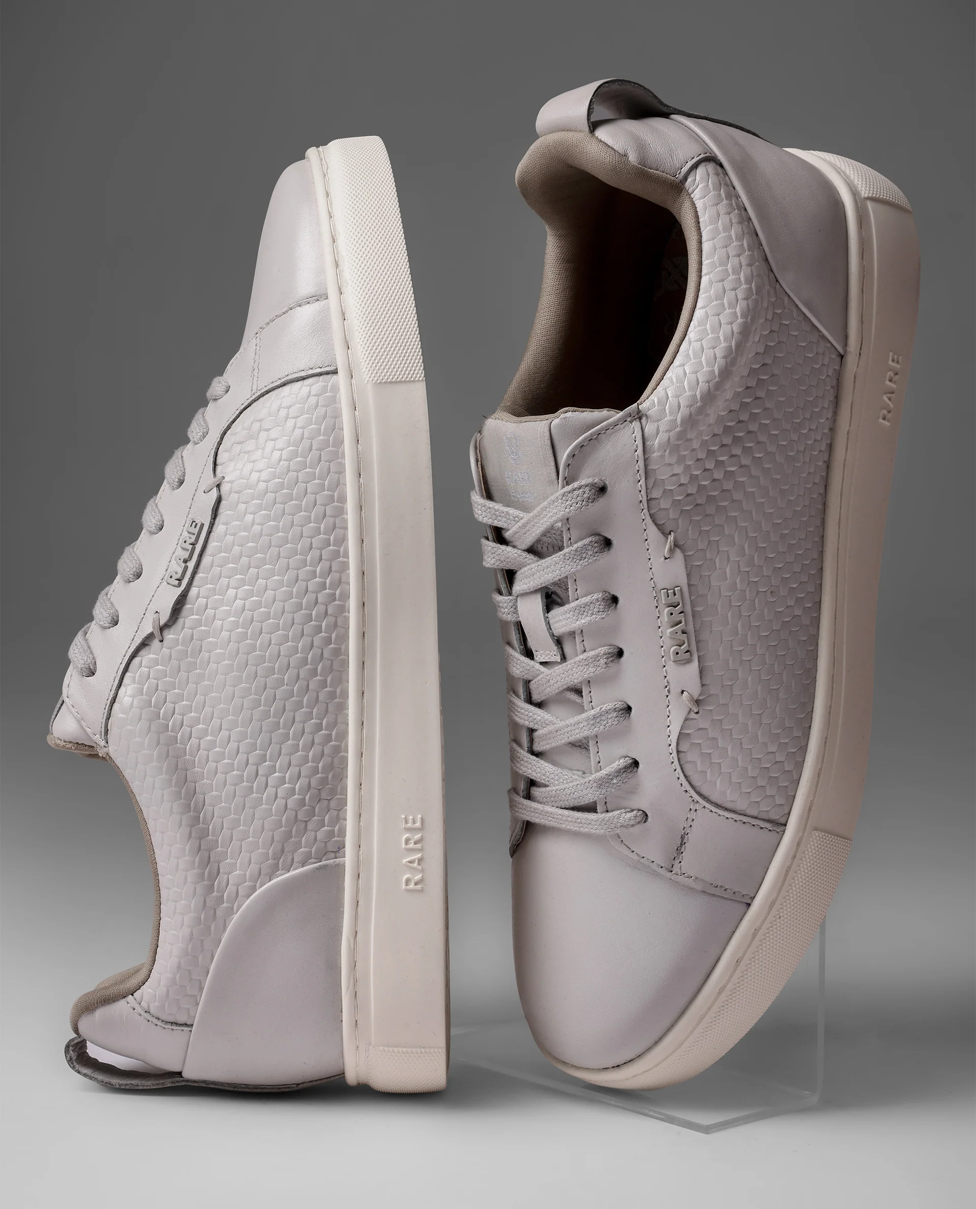 Rare Rabbit Mens Rapso Light Beige Round Toe Low-Top Embossed Lace-Up Sneaker Shoes - Image 2