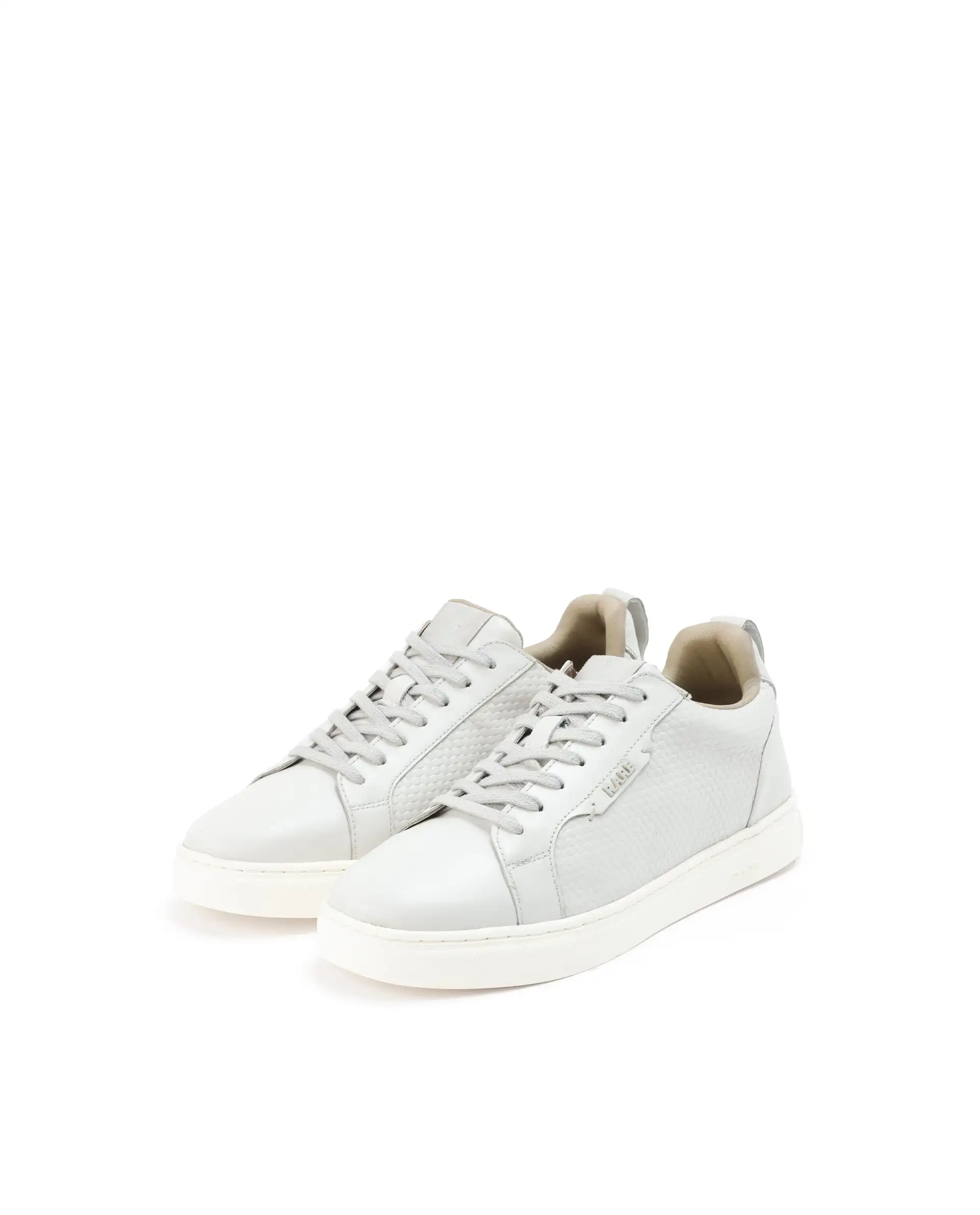 Rare Rabbit Mens Rapso Light Beige Round Toe Low-Top Embossed Lace-Up Sneaker Shoes - Image 3