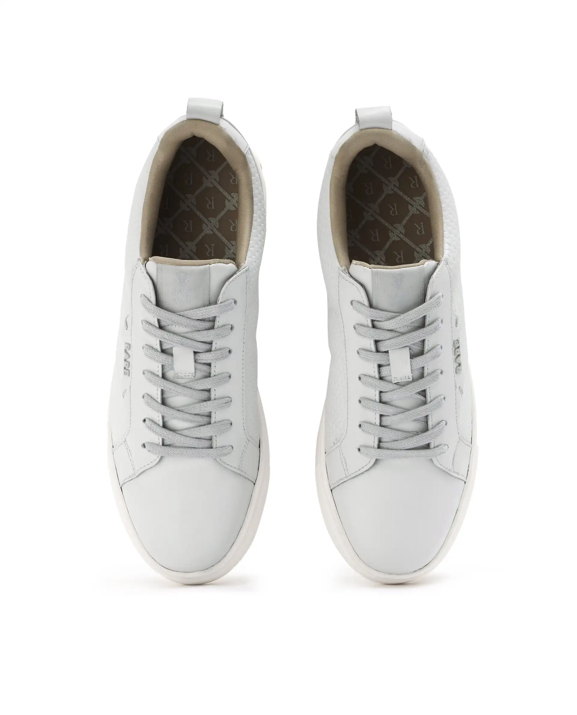 Rare Rabbit Mens Rapso Light Beige Round Toe Low-Top Embossed Lace-Up Sneaker Shoes - Image 4