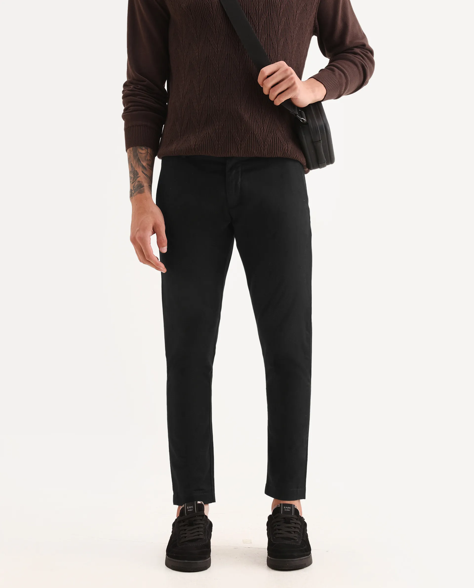 Rare Rabbit Men's Raptor Black Cotton Jacquard Slim Fit Trouser - Image 2