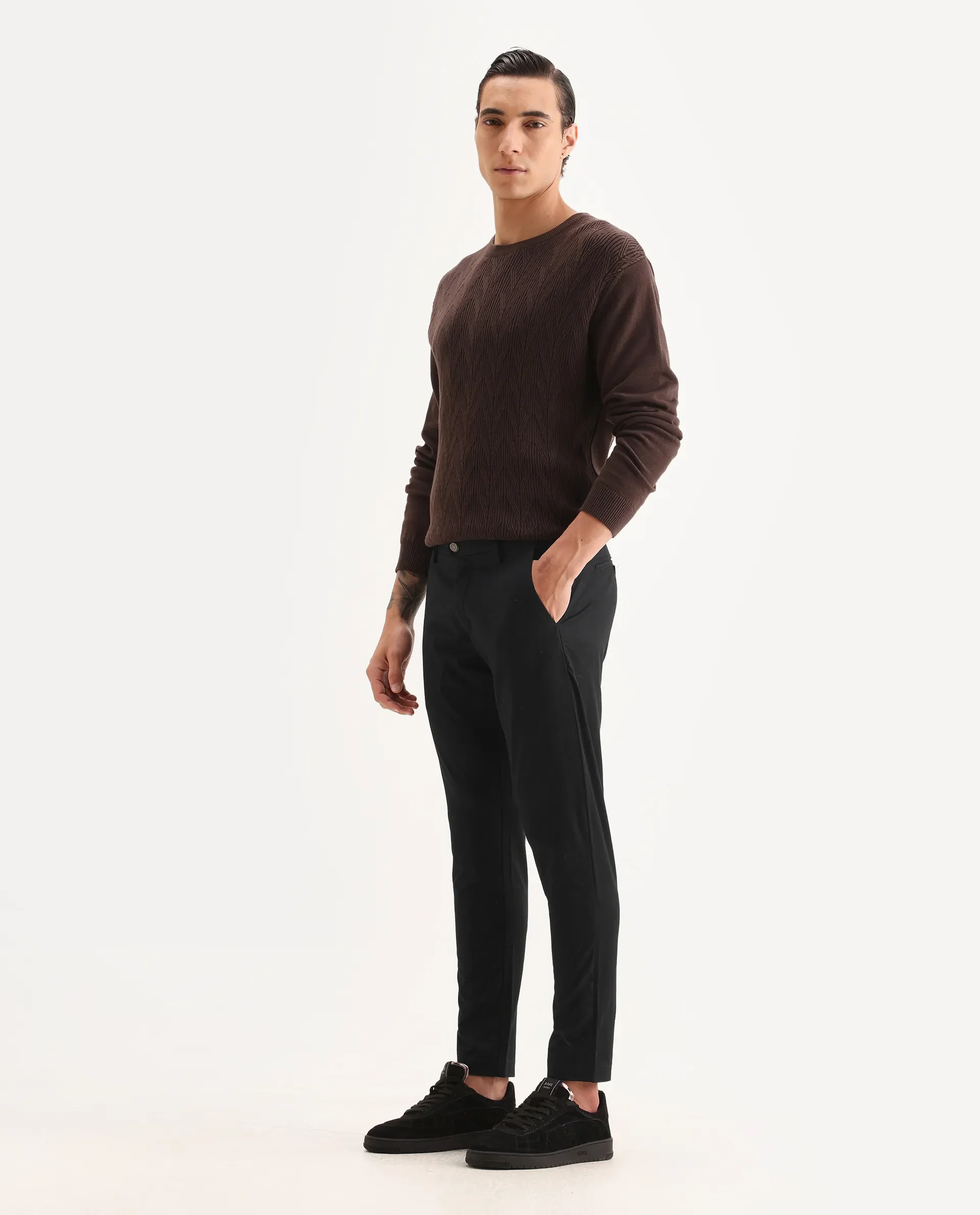 Rare Rabbit Men's Raptor Black Cotton Jacquard Slim Fit Trouser - Image 4
