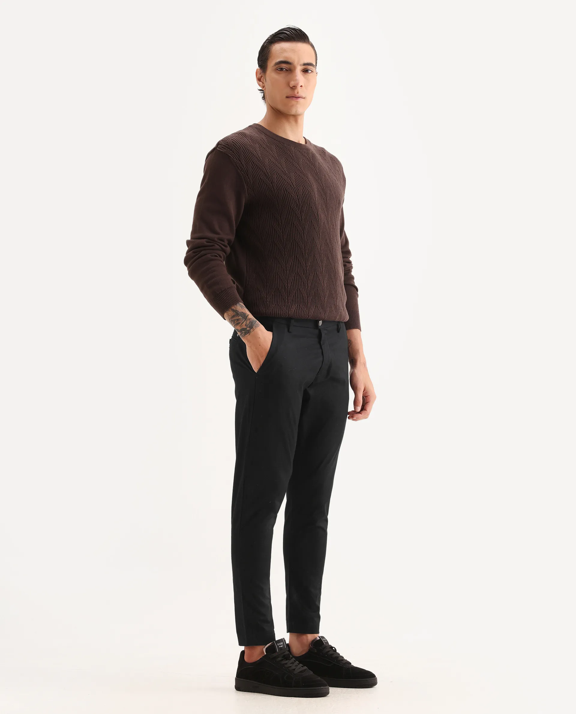 Rare Rabbit Men's Raptor Black Cotton Jacquard Slim Fit Trouser - Image 5