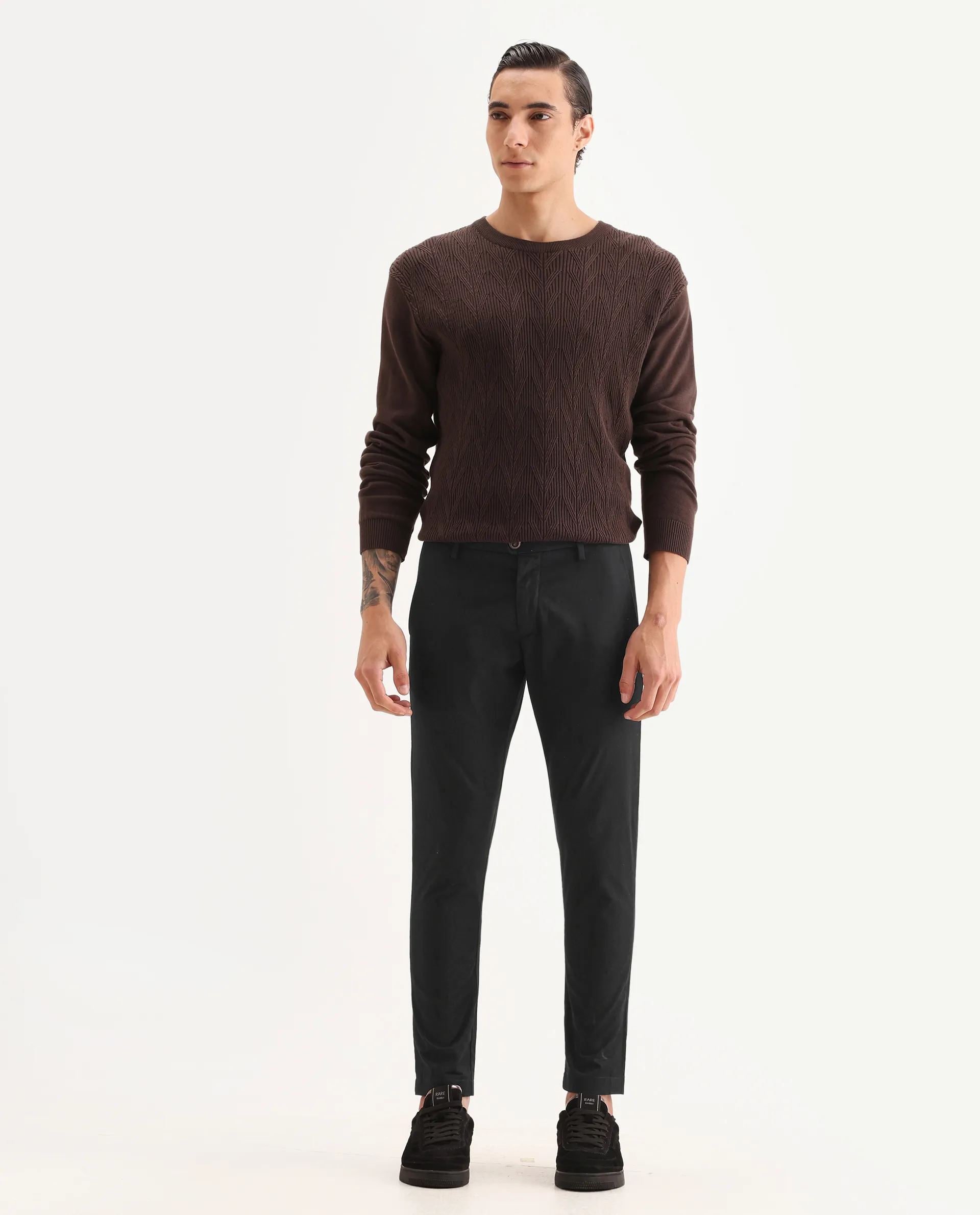 Rare Rabbit Men's Raptor Black Cotton Jacquard Slim Fit Trouser - Image 6