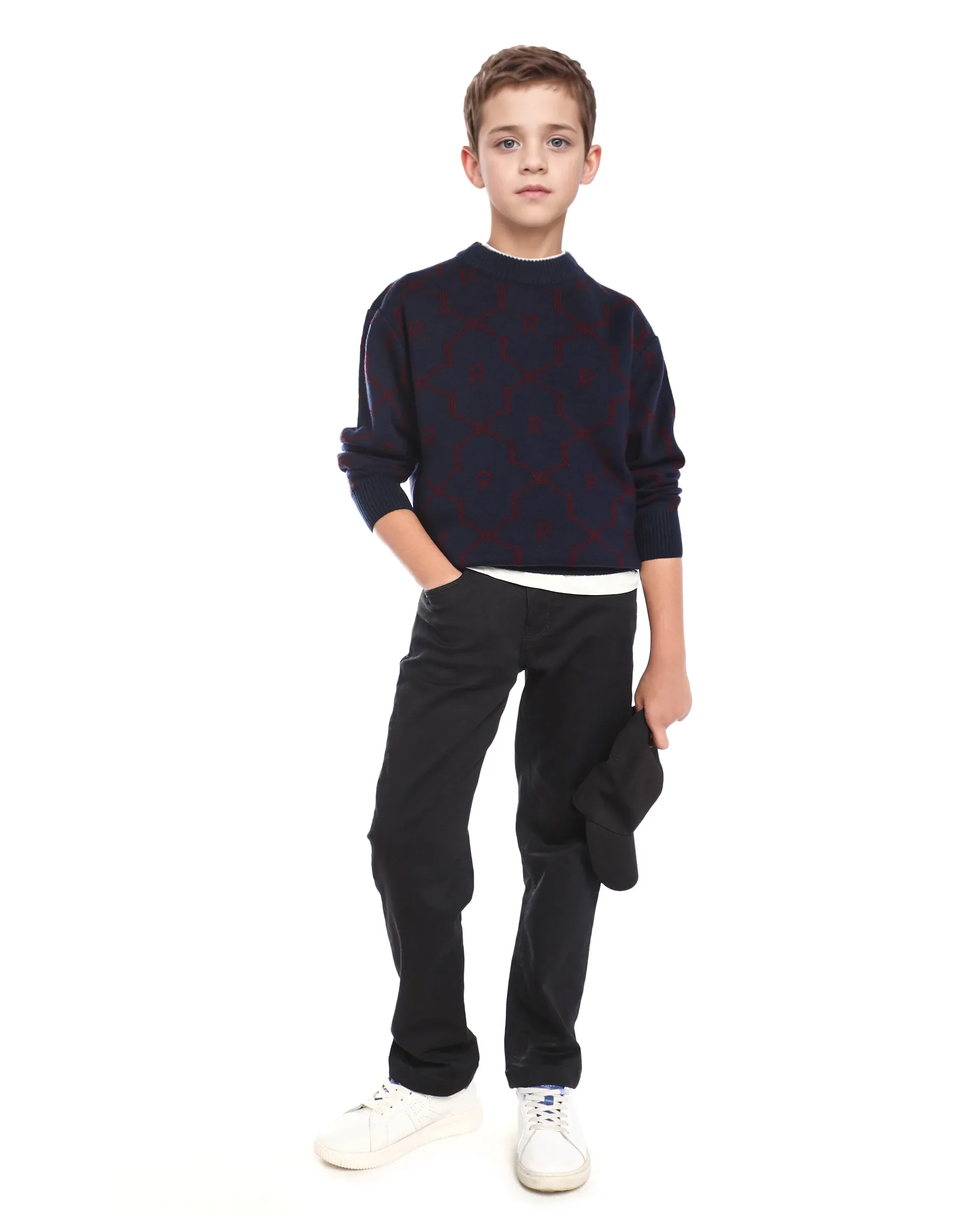 Rare Ones Kids Apao Navy Acrylic Pull-On Closure Relaxed Fit Sweater - Image 2