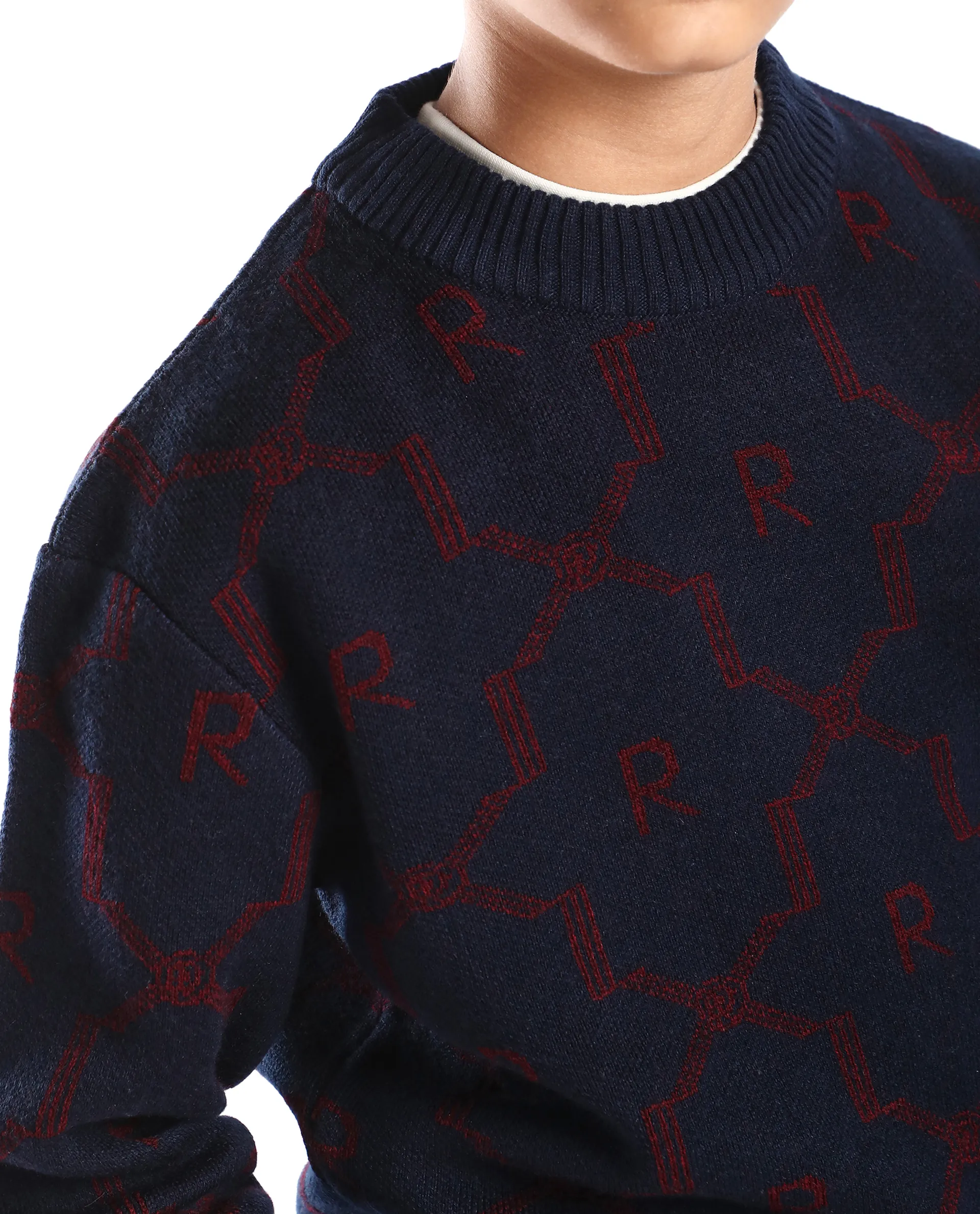 Rare Ones Kids Apao Navy Acrylic Pull-On Closure Relaxed Fit Sweater - Image 3