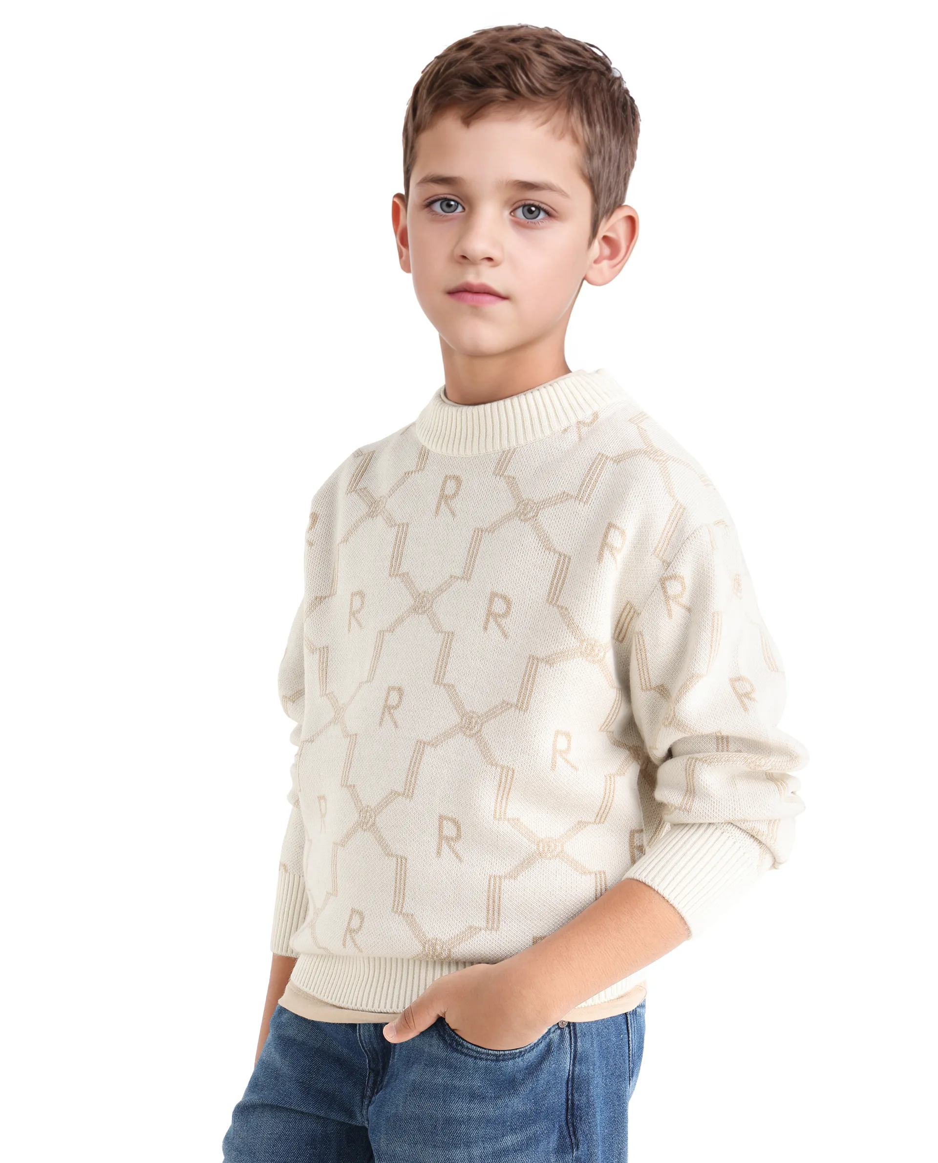 Rare Ones Kids Apao Off White Acrylic Slip-On Closure Relaxed Fit Sweater - Image 5