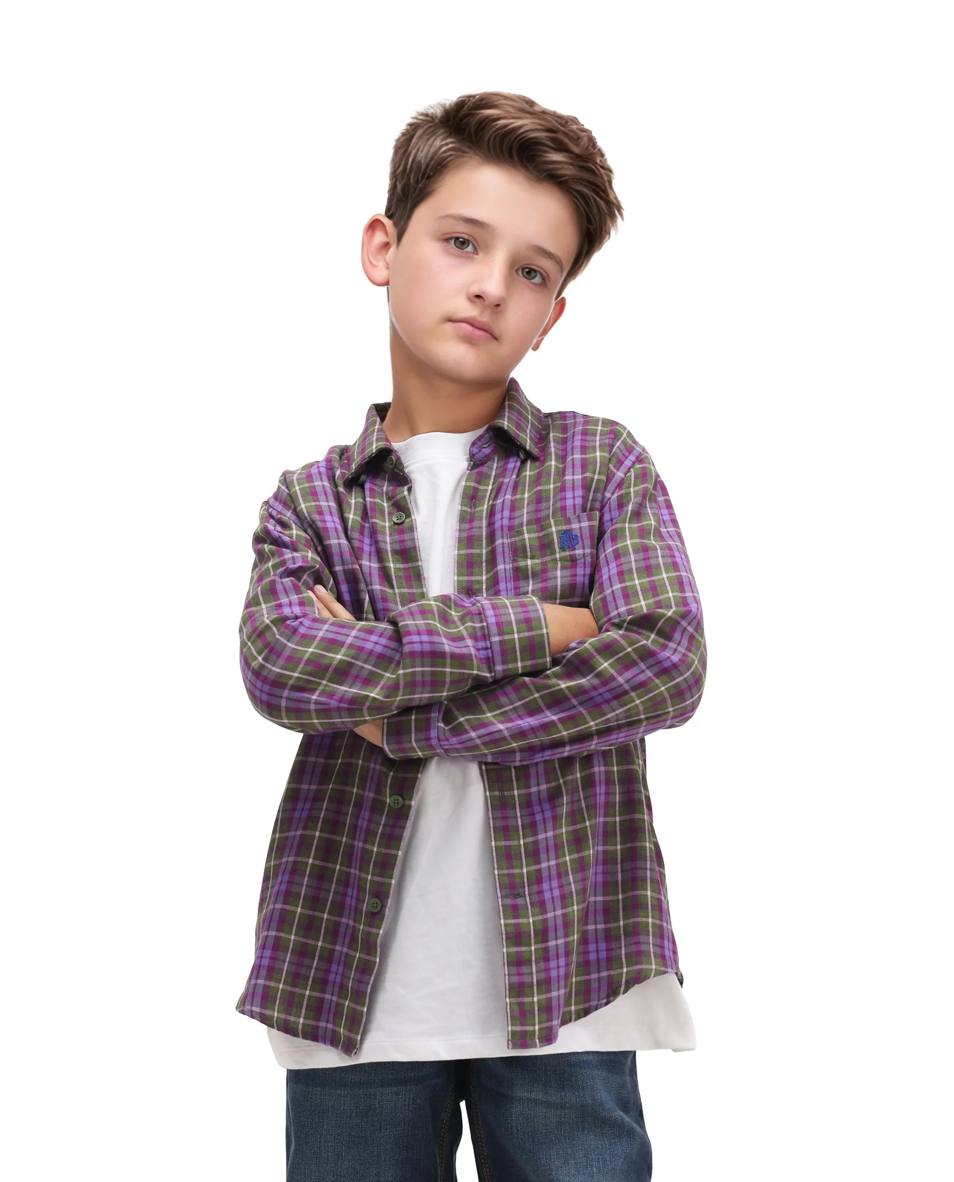 Rare Ones Kids Beke Purple Cotton Checked Button Closure Regular Fit Shirt