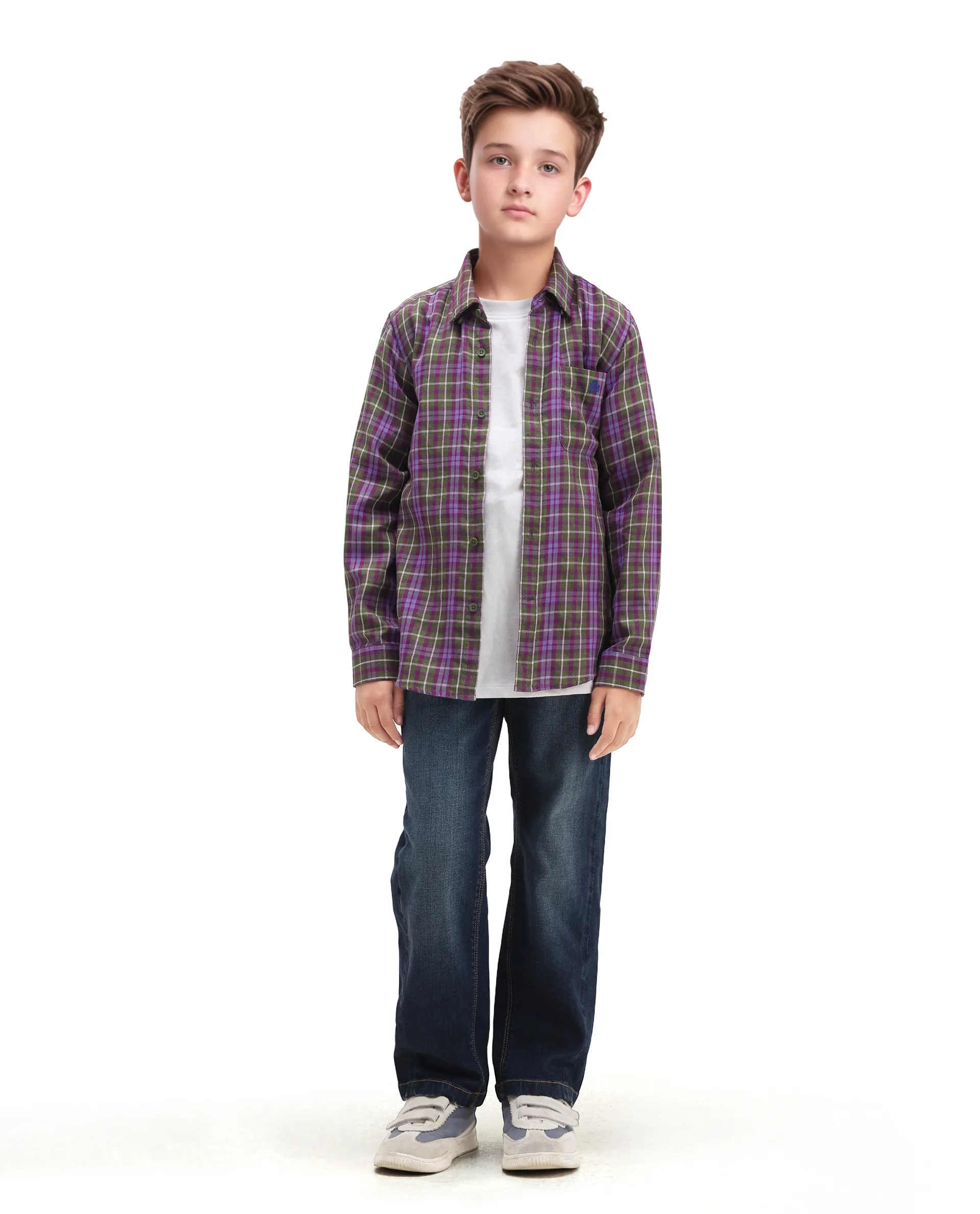 Rare Ones Kids Beke Purple Cotton Checked Button Closure Regular Fit Shirt - Image 2