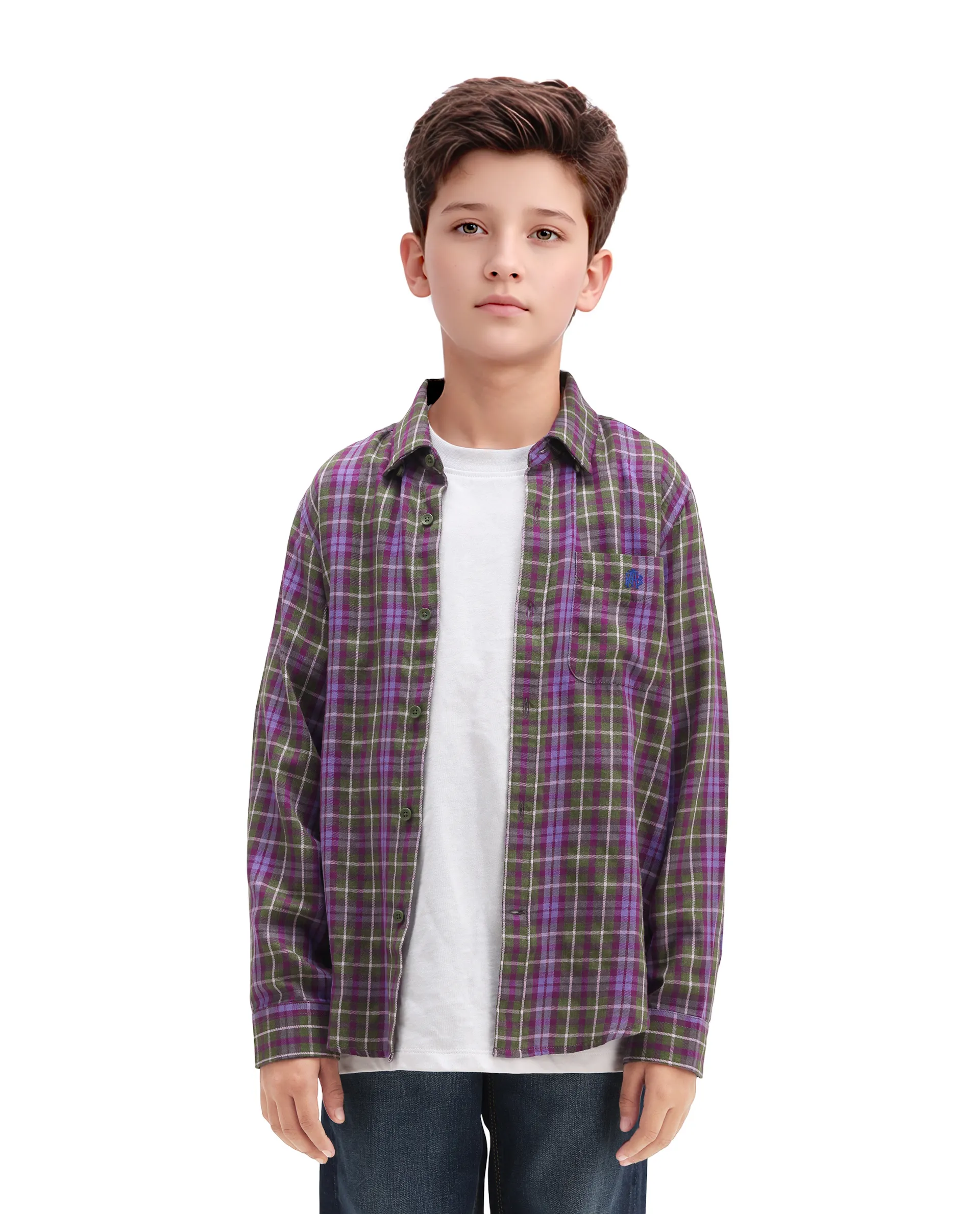 Rare Ones Kids Beke Purple Cotton Checked Button Closure Regular Fit Shirt - Image 3
