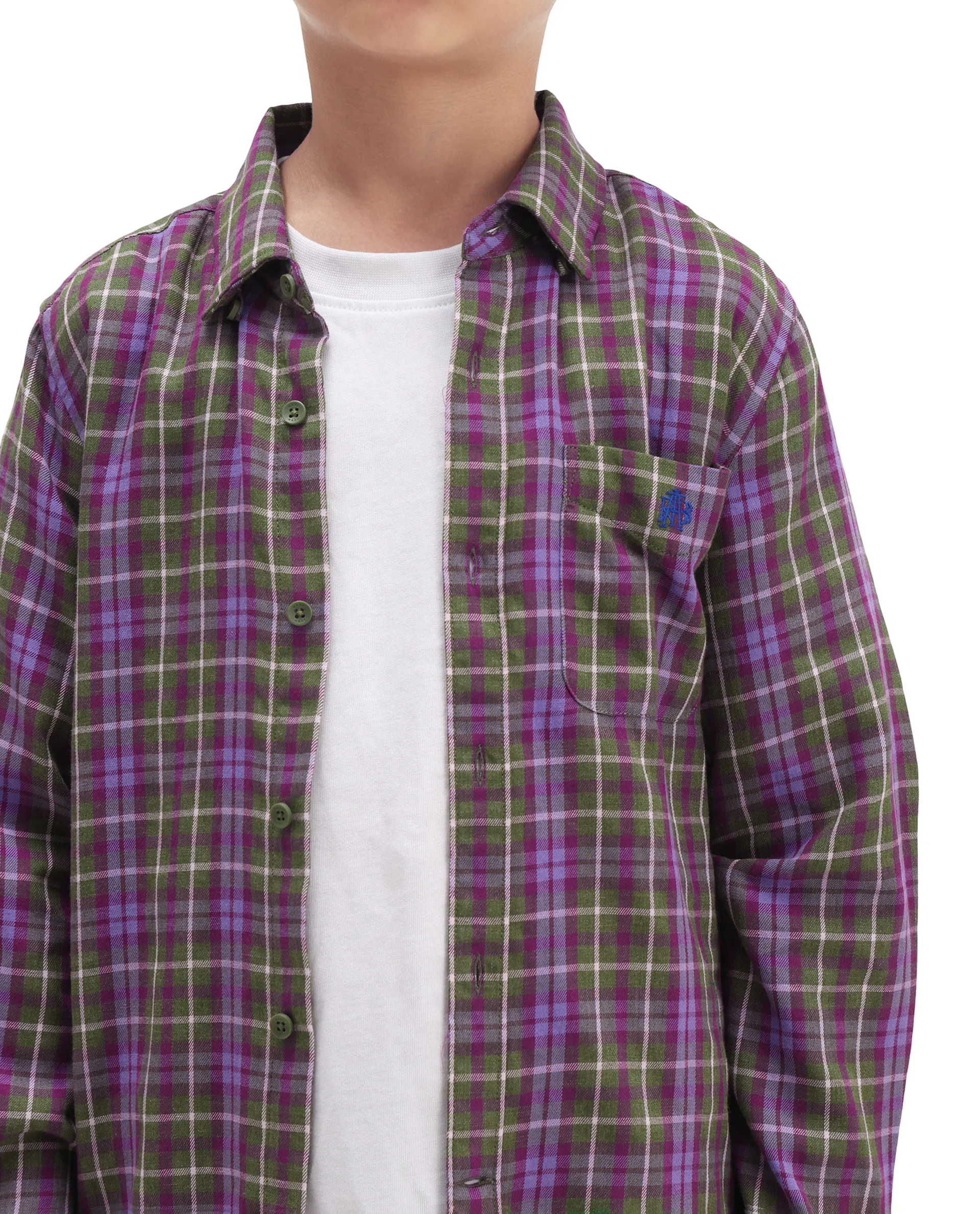 Rare Ones Kids Beke Purple Cotton Checked Button Closure Regular Fit Shirt - Image 4