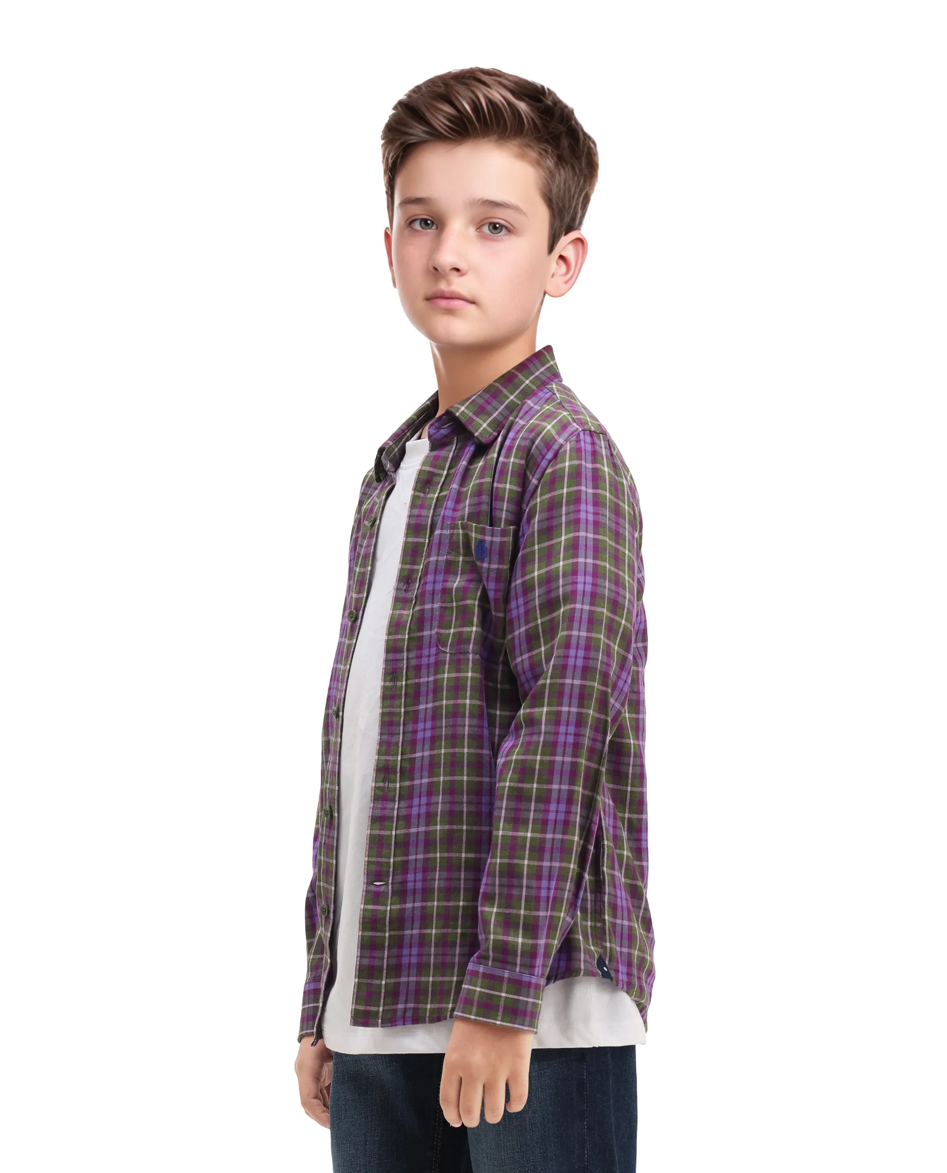Rare Ones Kids Beke Purple Cotton Checked Button Closure Regular Fit Shirt - Image 5