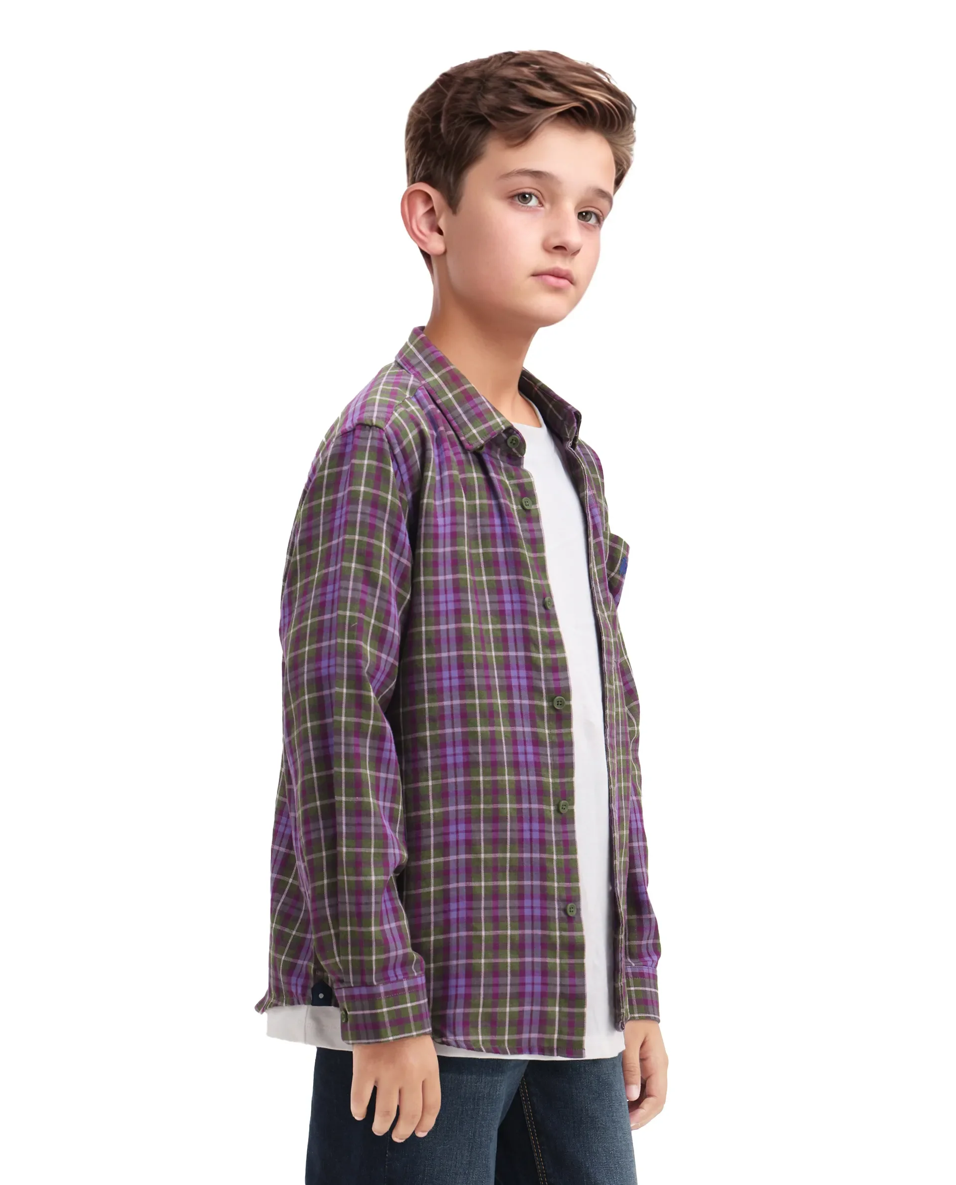 Rare Ones Kids Beke Purple Cotton Checked Button Closure Regular Fit Shirt - Image 6