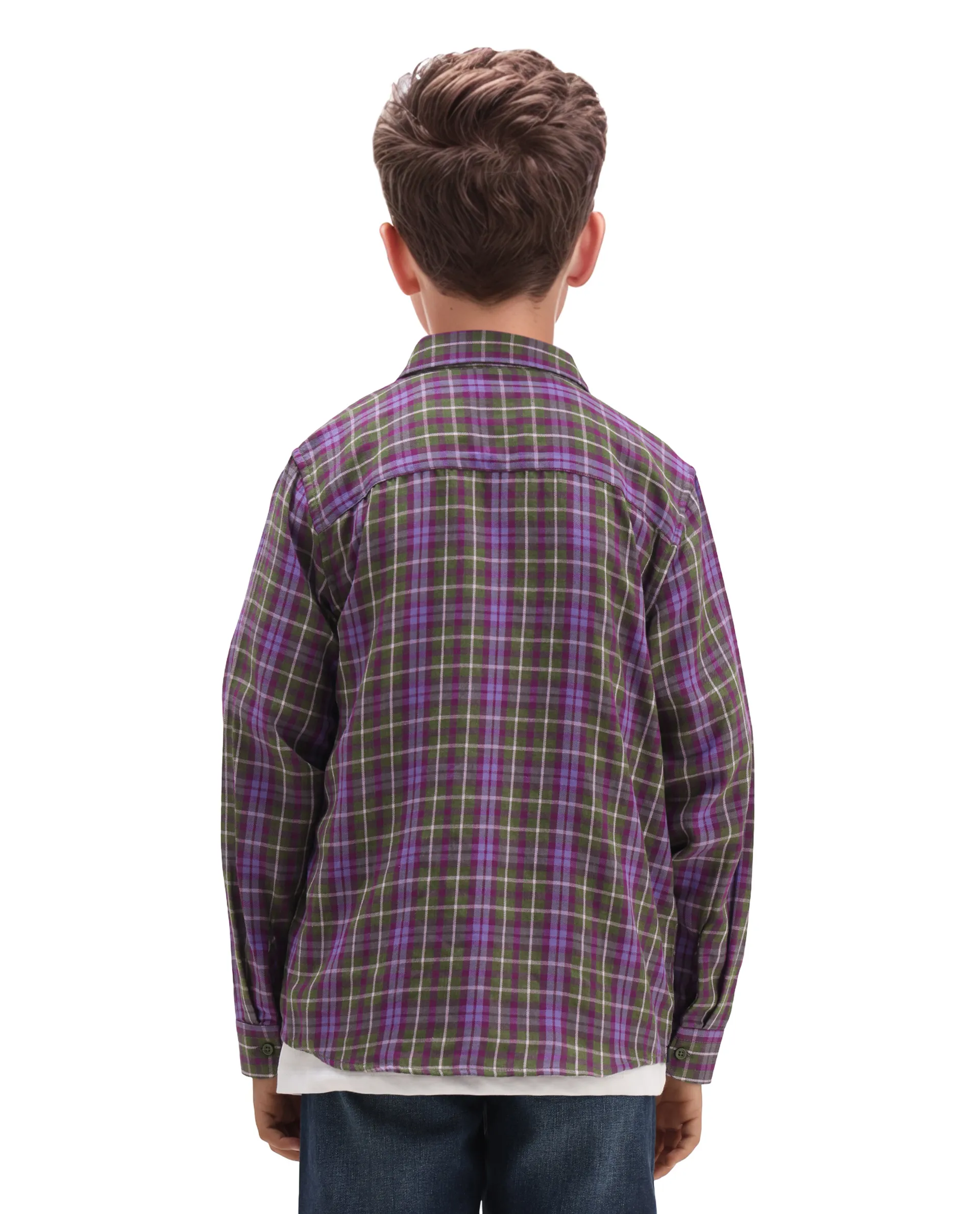 Rare Ones Kids Beke Purple Cotton Checked Button Closure Regular Fit Shirt - Image 7