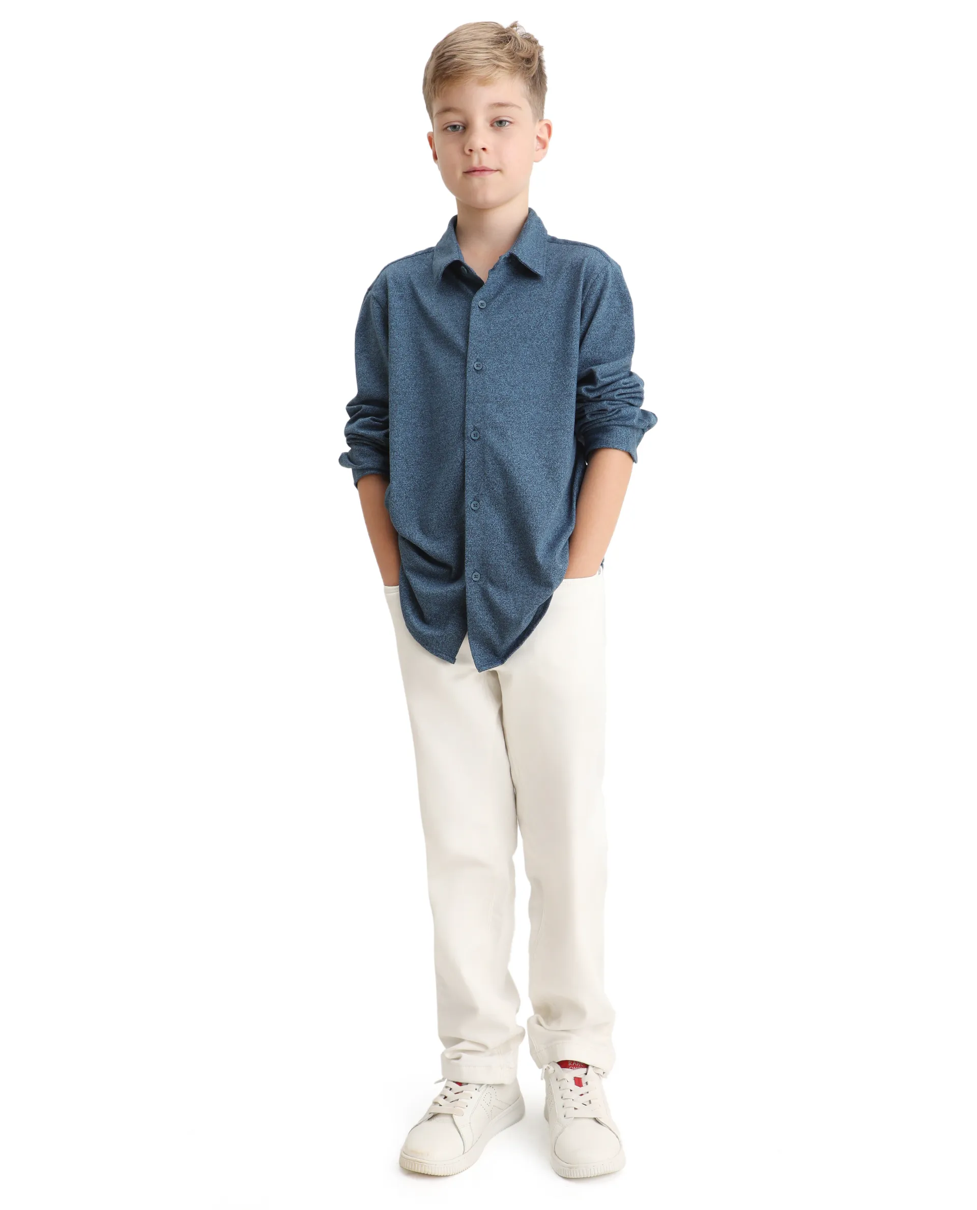 Rare Ones Kids Bler-K Blue Cotton Blend Solid Button Closure Regular Fit Shirt - Image 2