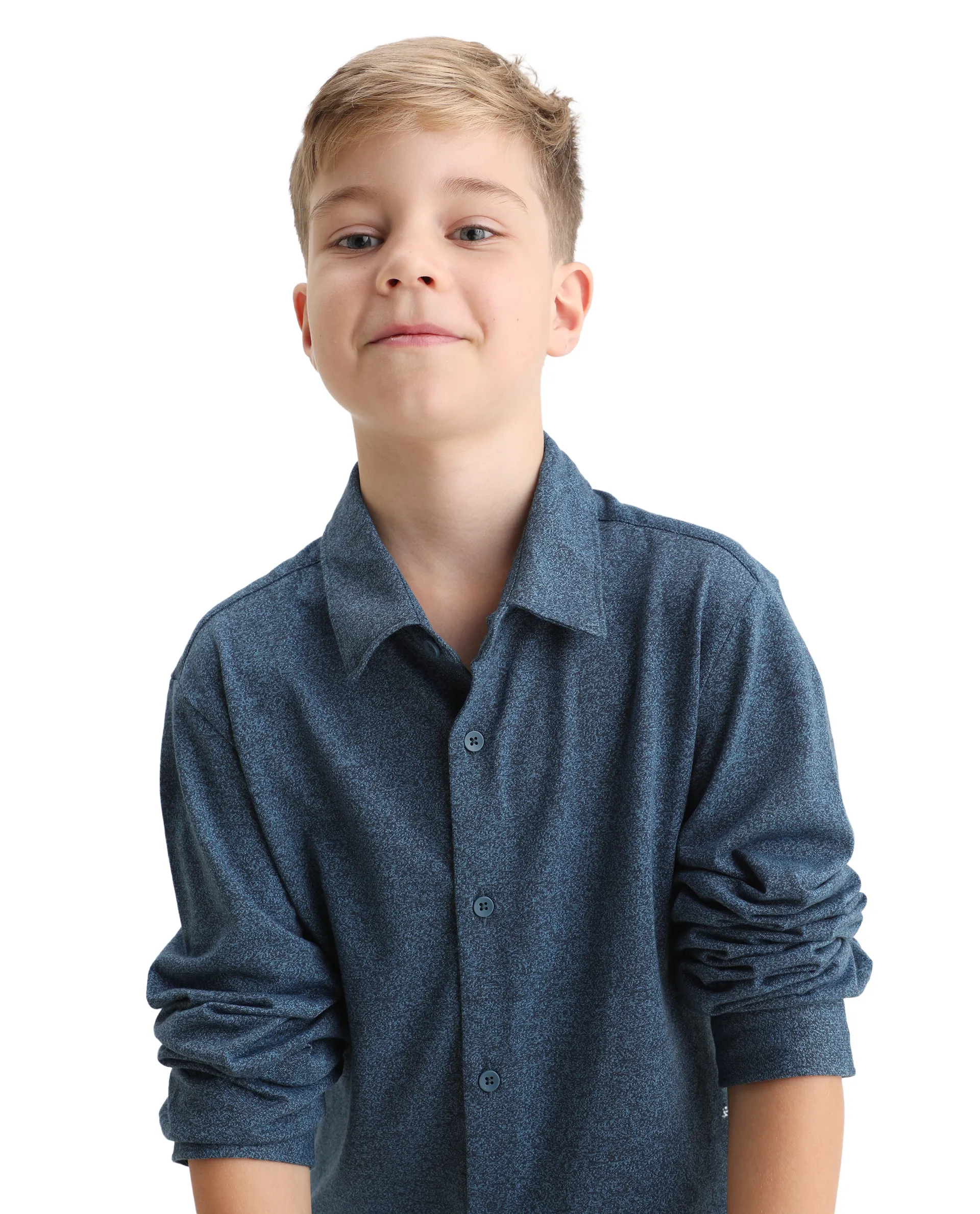 Rare Ones Kids Bler-K Blue Cotton Blend Solid Button Closure Regular Fit Shirt - Image 3