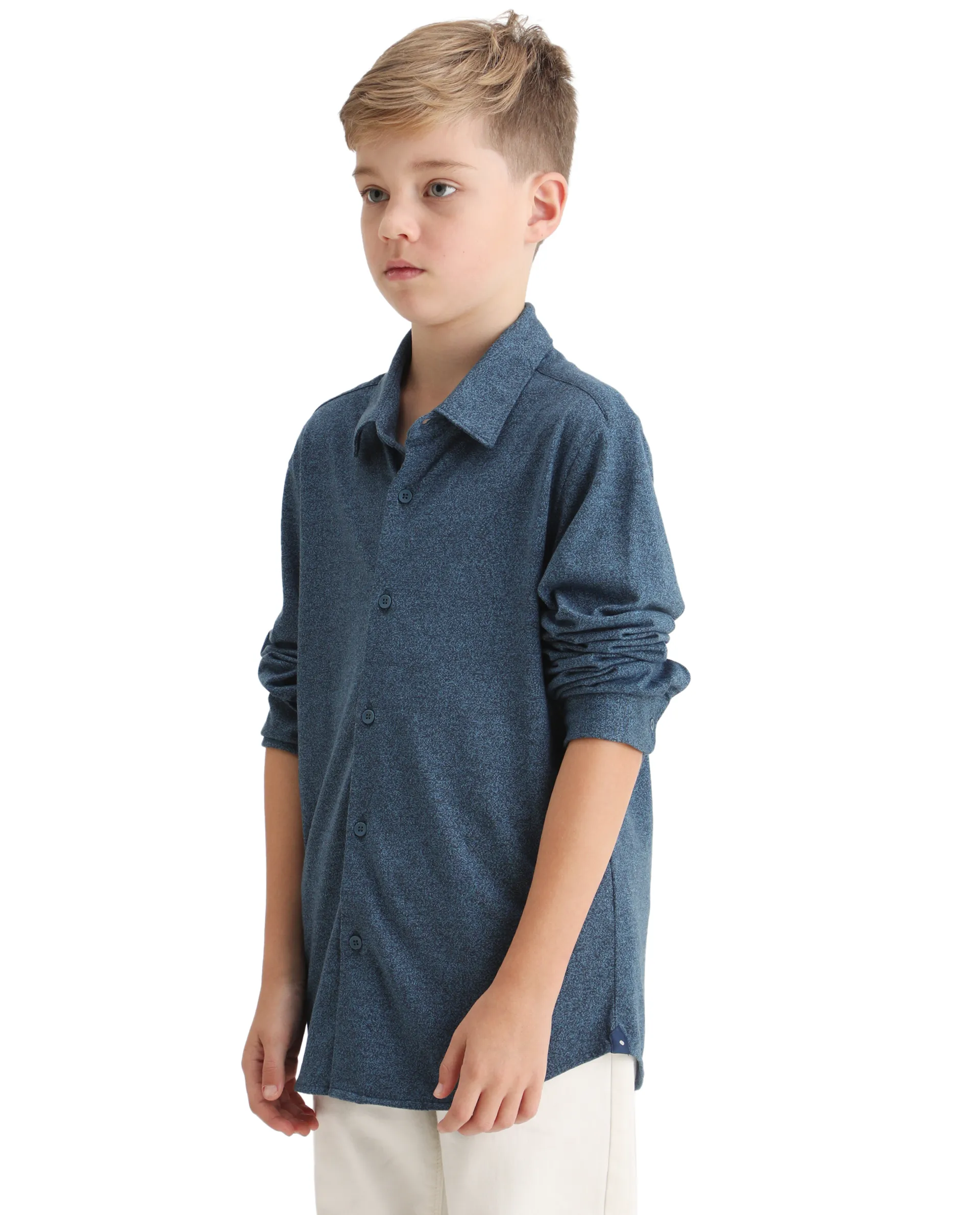 Rare Ones Kids Bler-K Blue Cotton Blend Solid Button Closure Regular Fit Shirt - Image 4