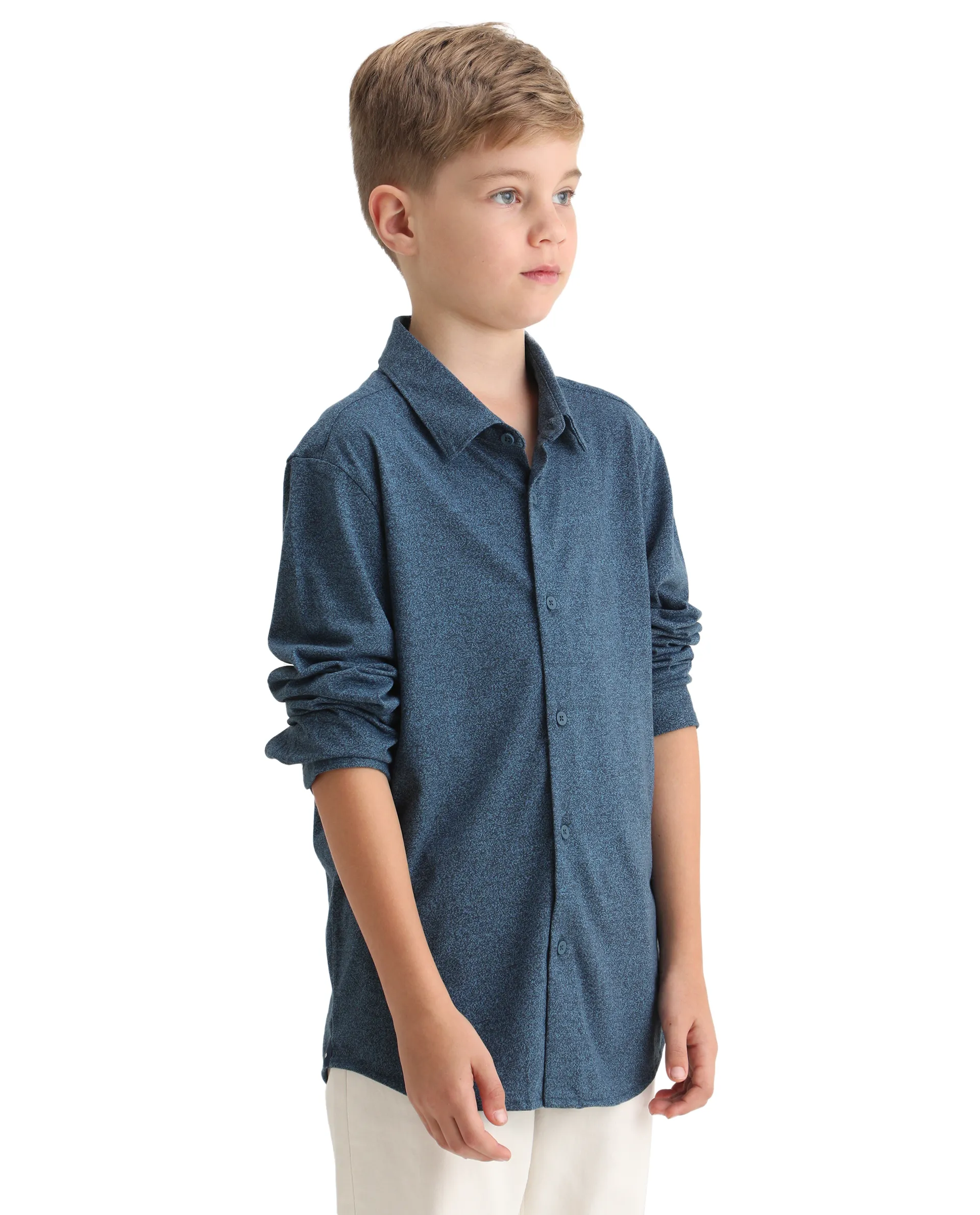 Rare Ones Kids Bler-K Blue Cotton Blend Solid Button Closure Regular Fit Shirt - Image 5