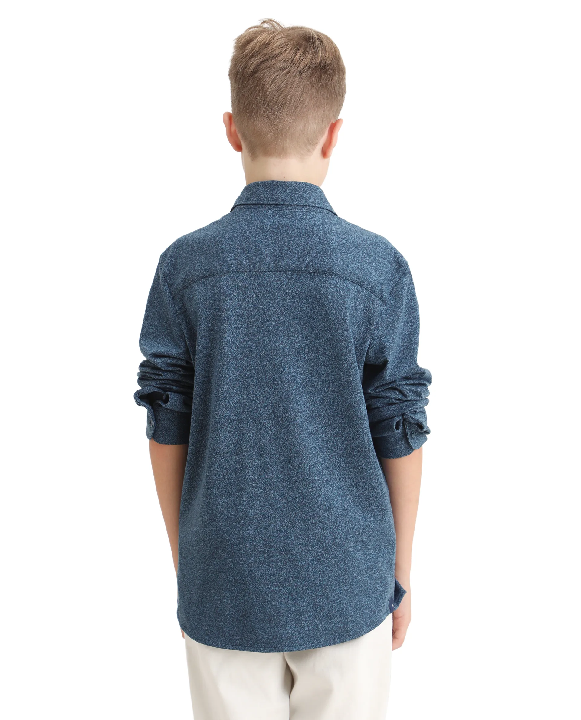 Rare Ones Kids Bler-K Blue Cotton Blend Solid Button Closure Regular Fit Shirt - Image 6