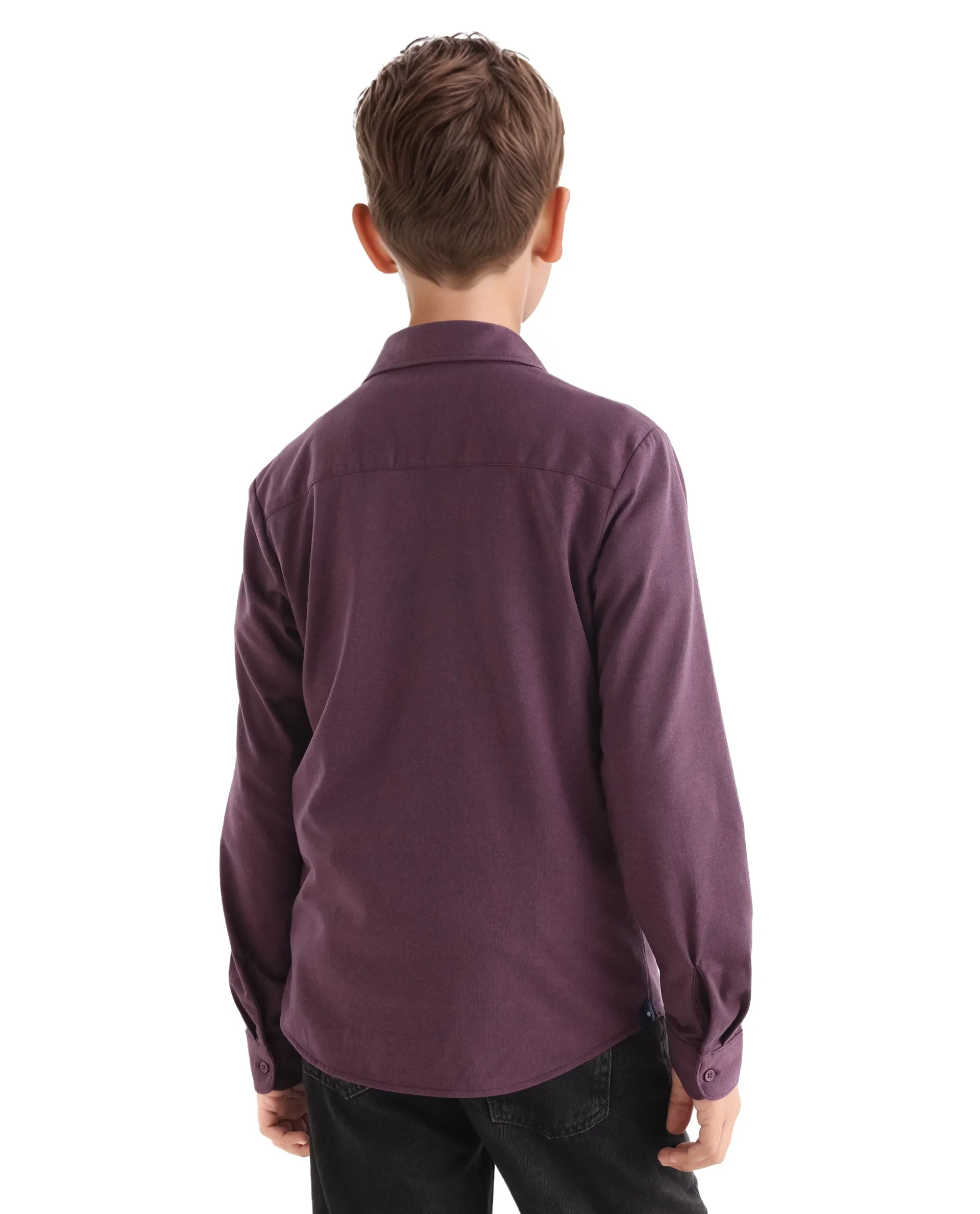 Rare Ones Kids Bler-K Maroon Cotton Blend Plain Button Closure Regular Fit Shirt - Image 2