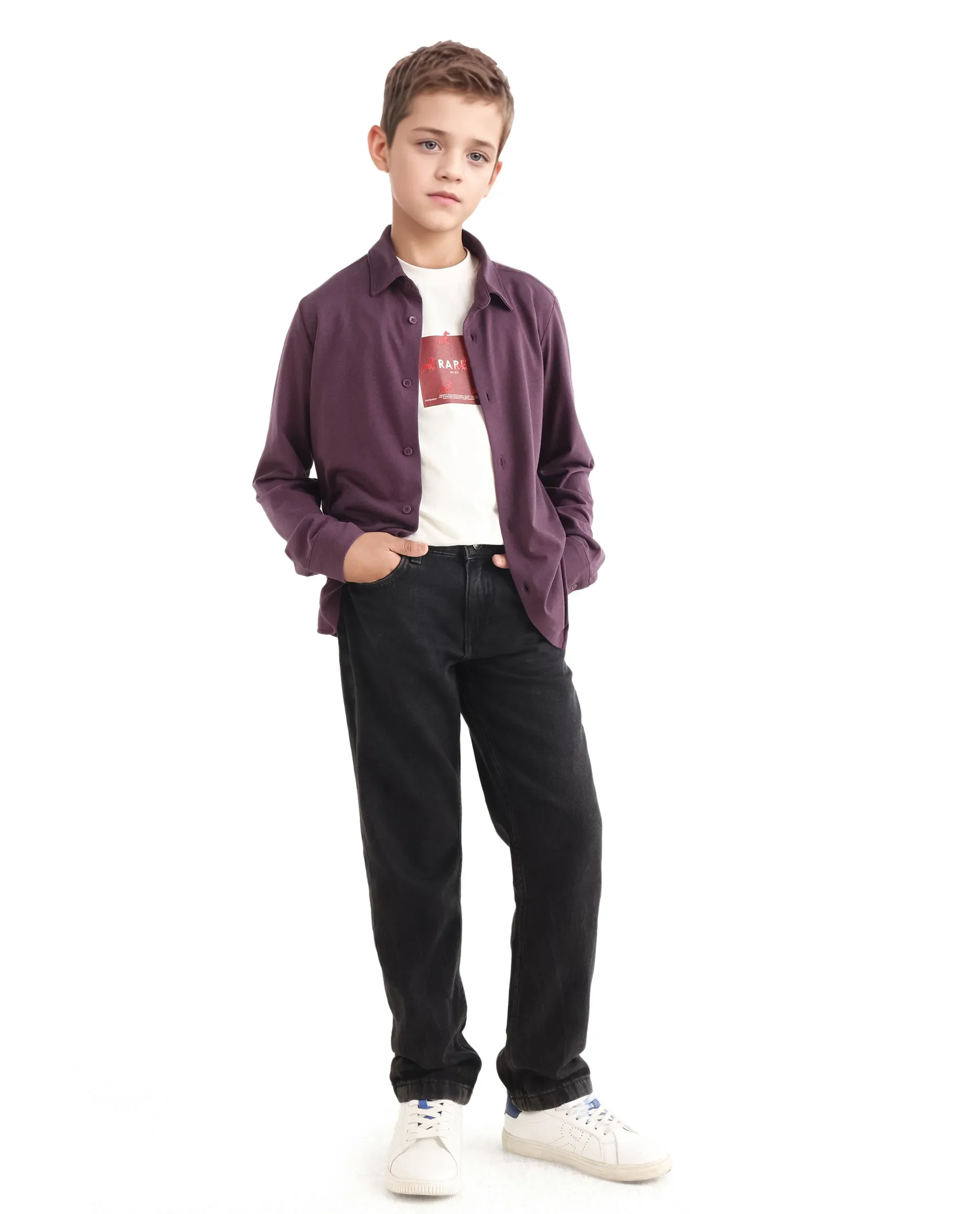 Rare Ones Kids Bler-K Maroon Cotton Blend Plain Button Closure Regular Fit Shirt - Image 3