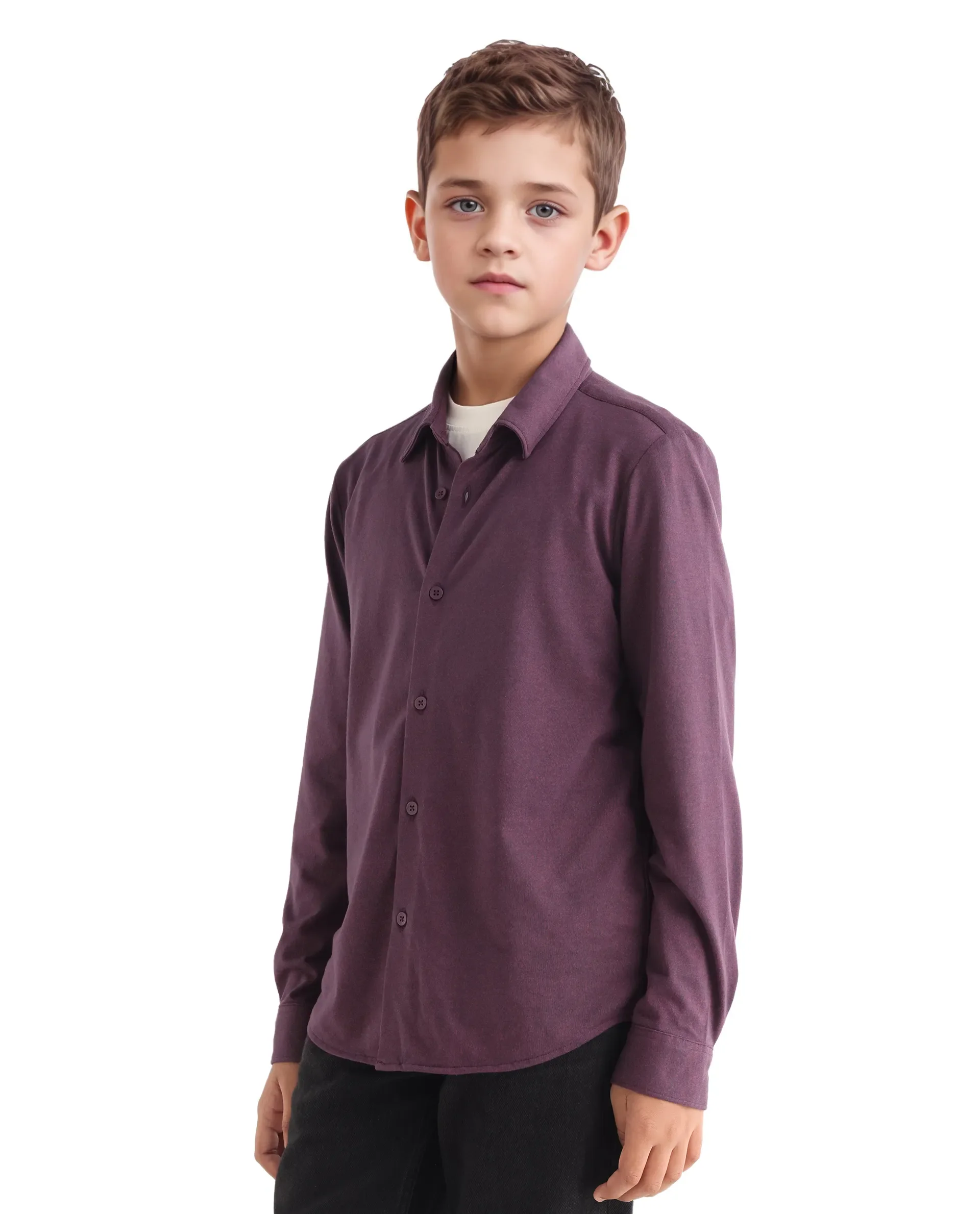 Rare Ones Kids Bler-K Maroon Cotton Blend Plain Button Closure Regular Fit Shirt - Image 5