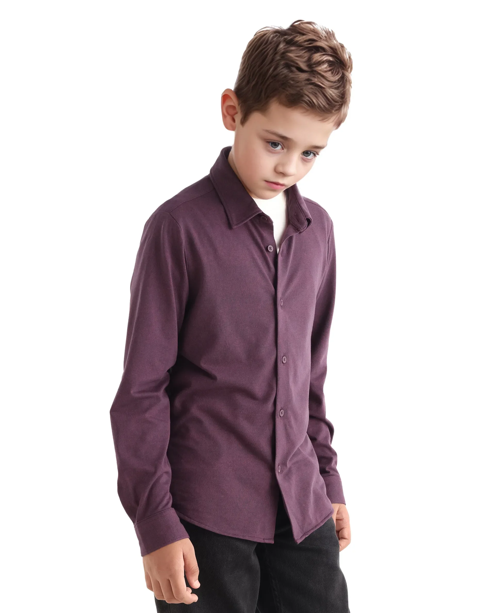 Rare Ones Kids Bler-K Maroon Cotton Blend Plain Button Closure Regular Fit Shirt - Image 6
