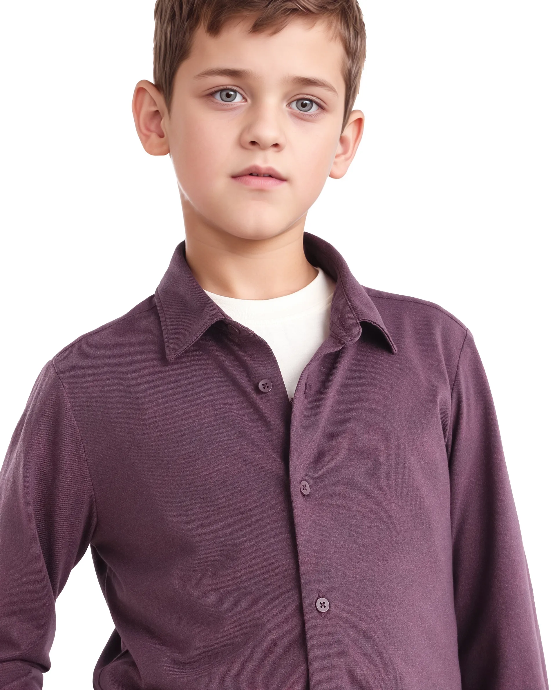 Rare Ones Kids Bler-K Maroon Cotton Blend Plain Button Closure Regular Fit Shirt - Image 7