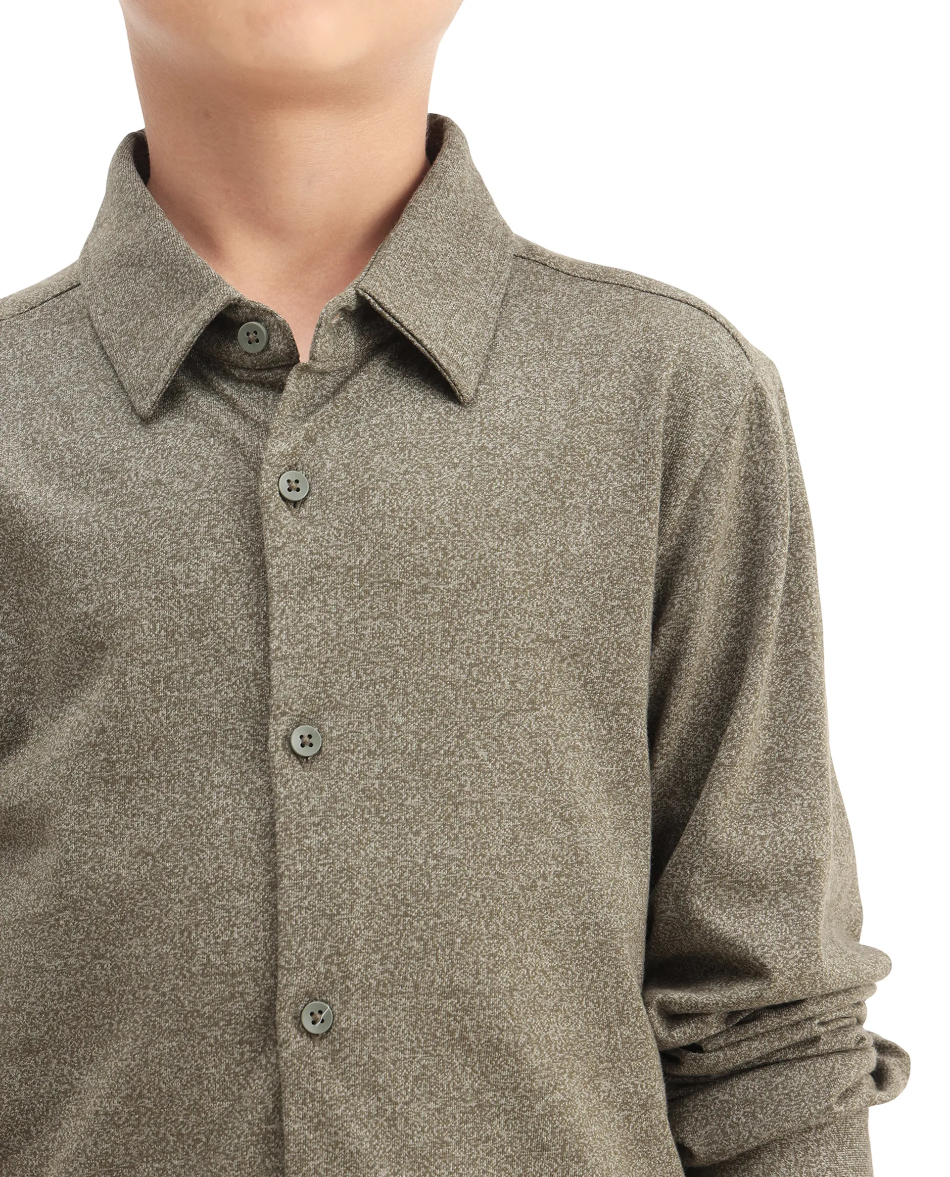 Rare Ones Kids Bler-K Olive Cotton Blend Solid Button Closure Regular Fit Shirt - Image 3