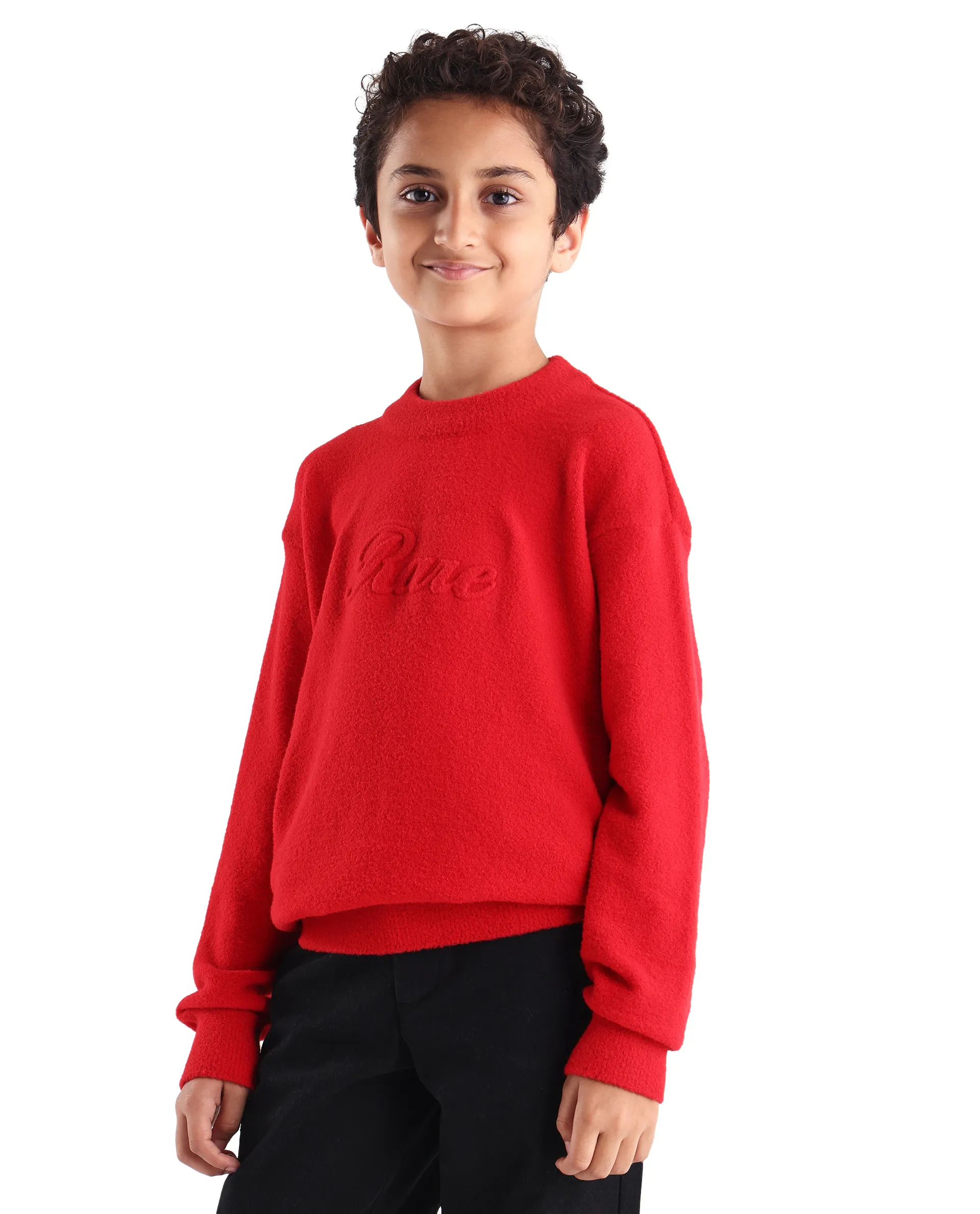 Rare Ones Kids Bon Red Acrylic Blend Typography Slip-On Closure Relaxed Fit Sweater - Image 5