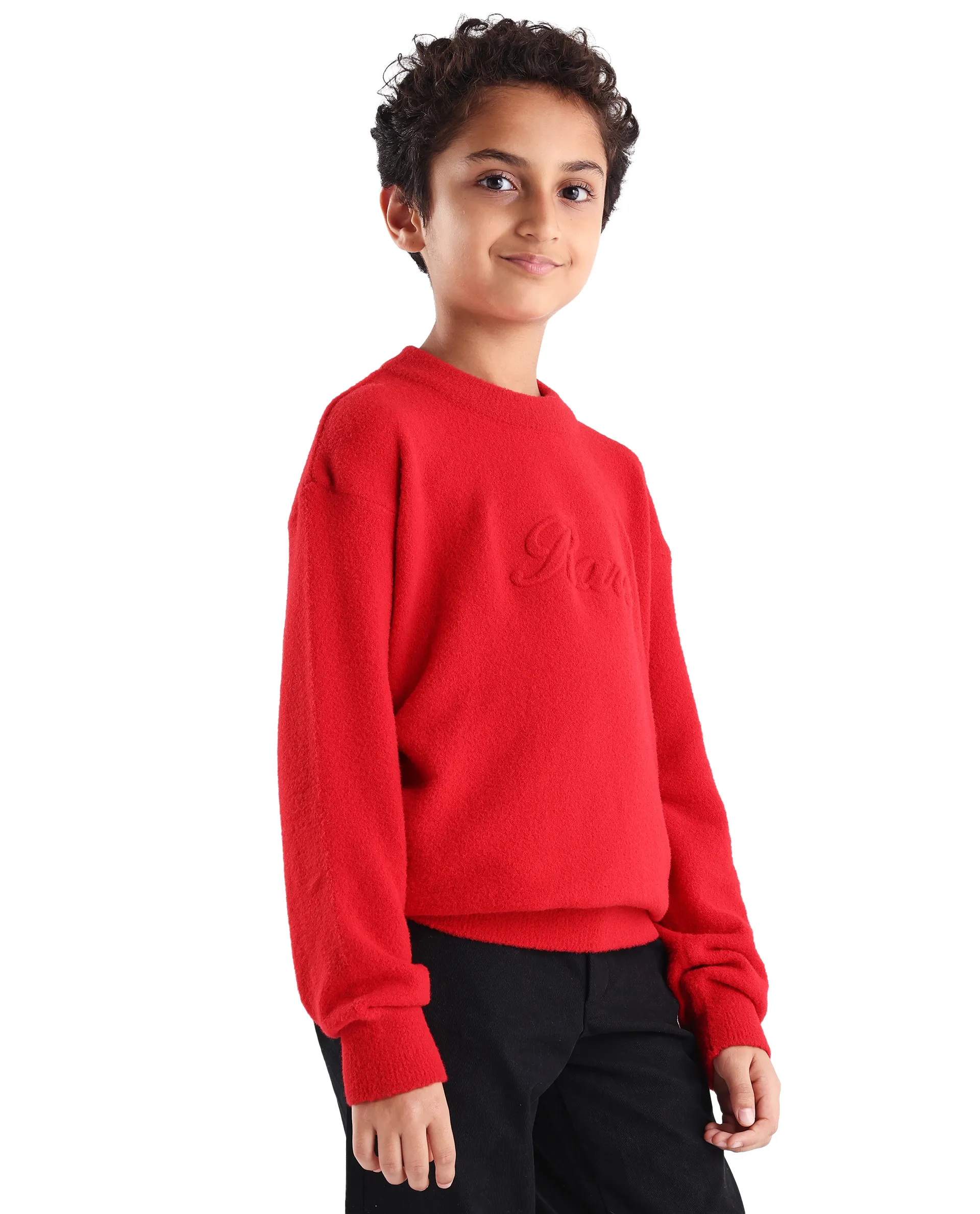 Rare Ones Kids Bon Red Acrylic Blend Typography Slip-On Closure Relaxed Fit Sweater - Image 6