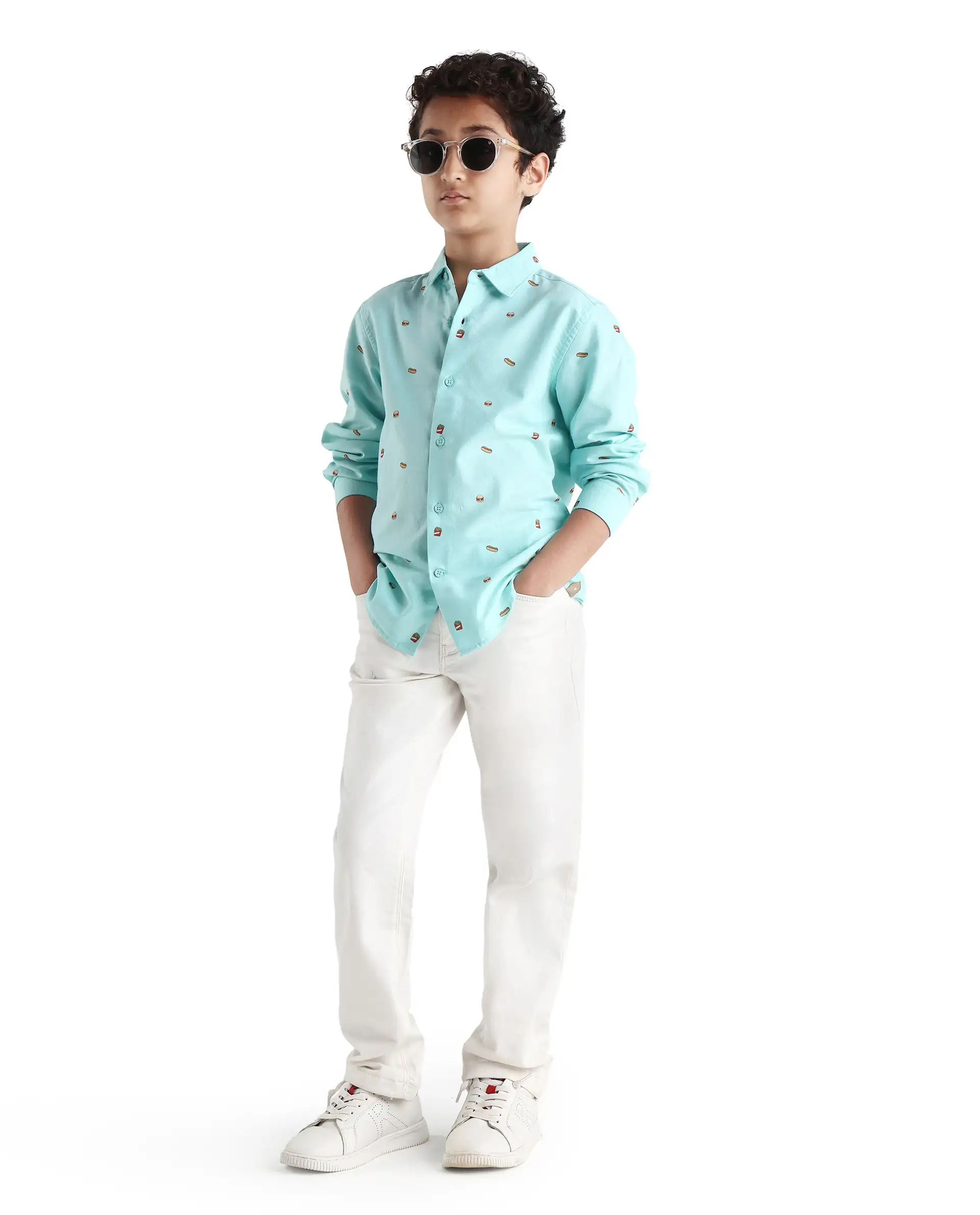 Rare Ones Kids Burg Turq Cotton Printed Button Closure Regular Fit Shirt - Image 2