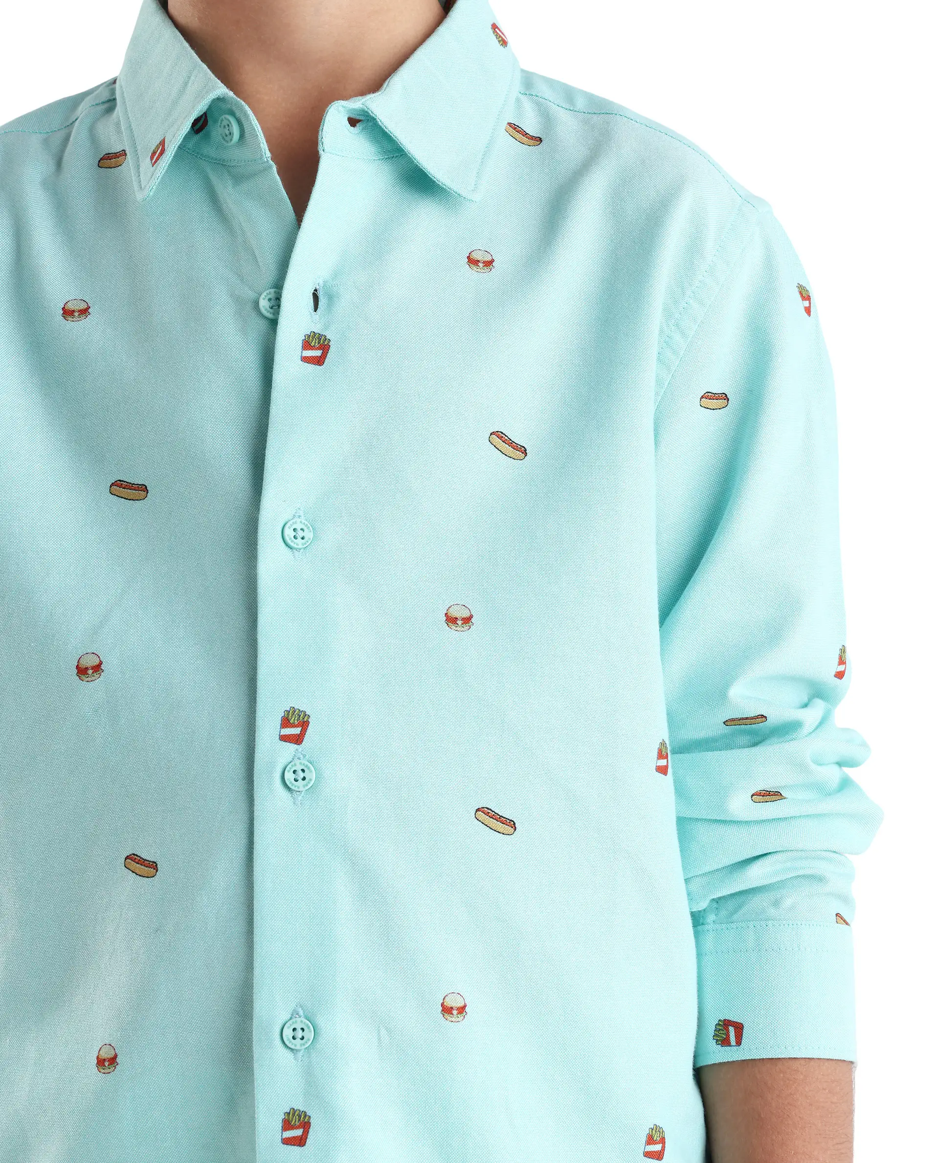 Rare Ones Kids Burg Turq Cotton Printed Button Closure Regular Fit Shirt - Image 3