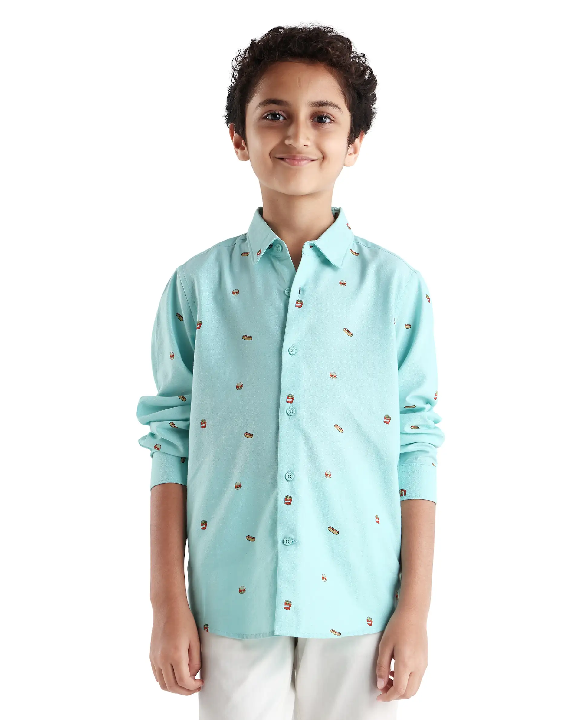 Rare Ones Kids Burg Turq Cotton Printed Button Closure Regular Fit Shirt - Image 4