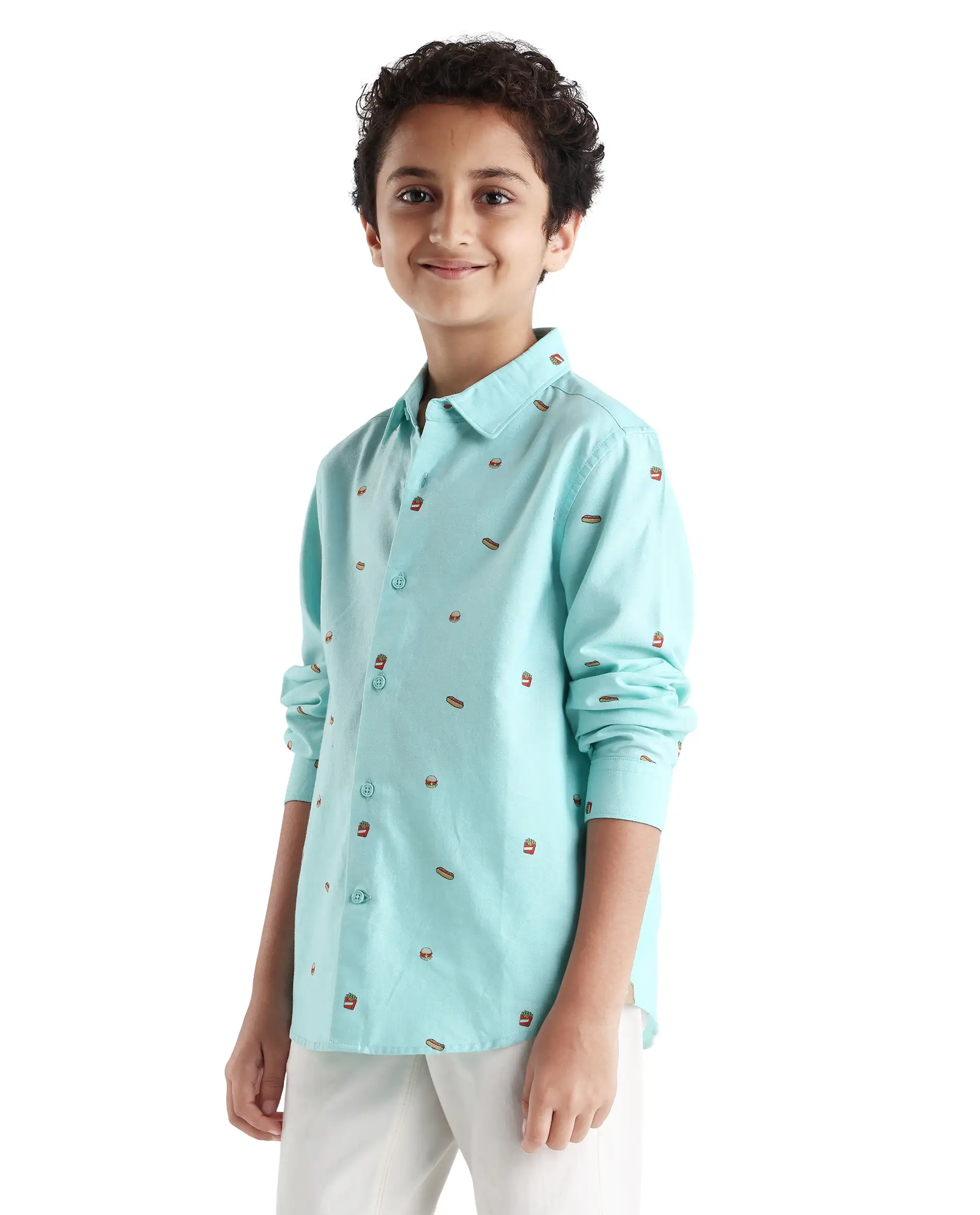 Rare Ones Kids Burg Turq Cotton Printed Button Closure Regular Fit Shirt - Image 5