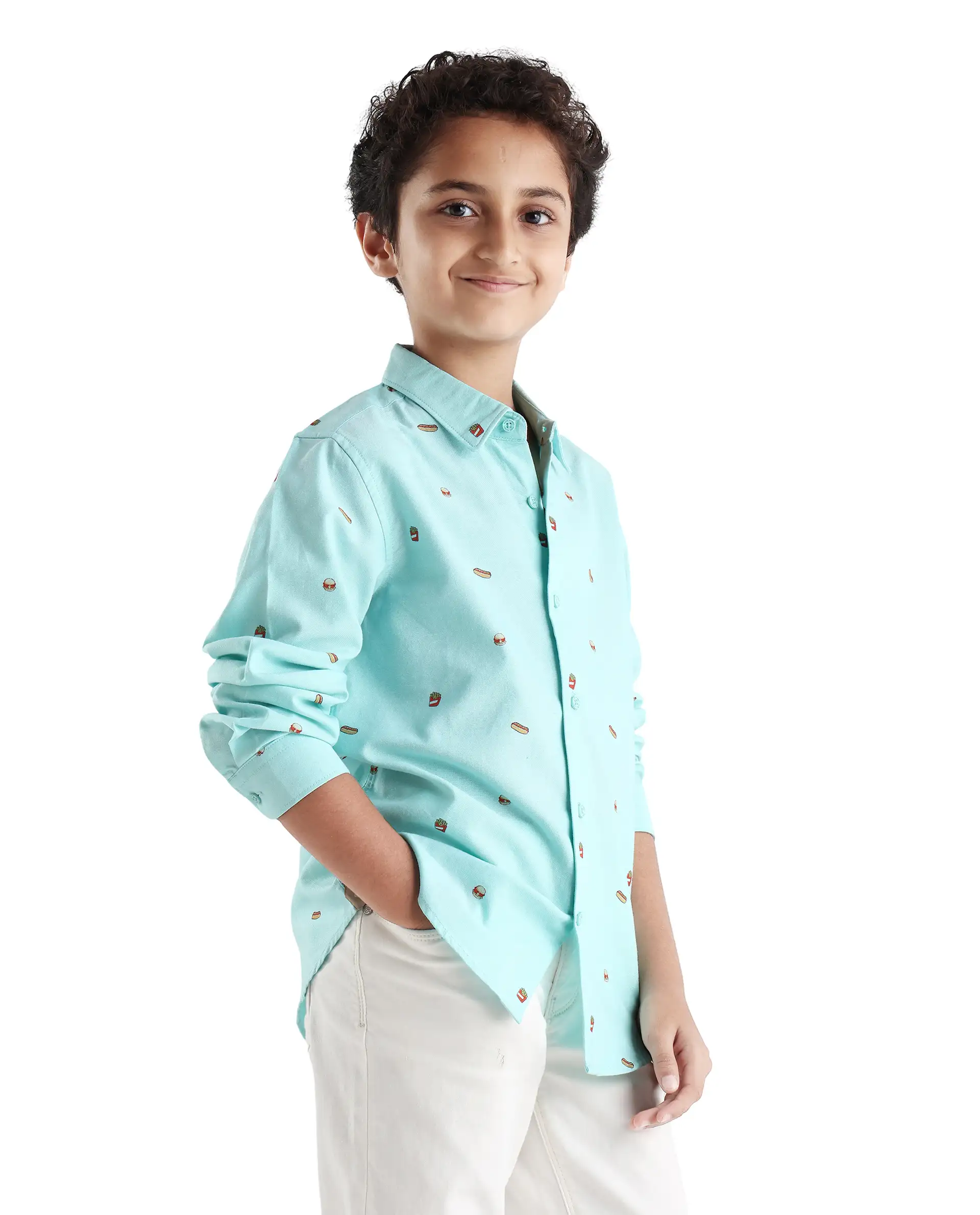 Rare Ones Kids Burg Turq Cotton Printed Button Closure Regular Fit Shirt - Image 6