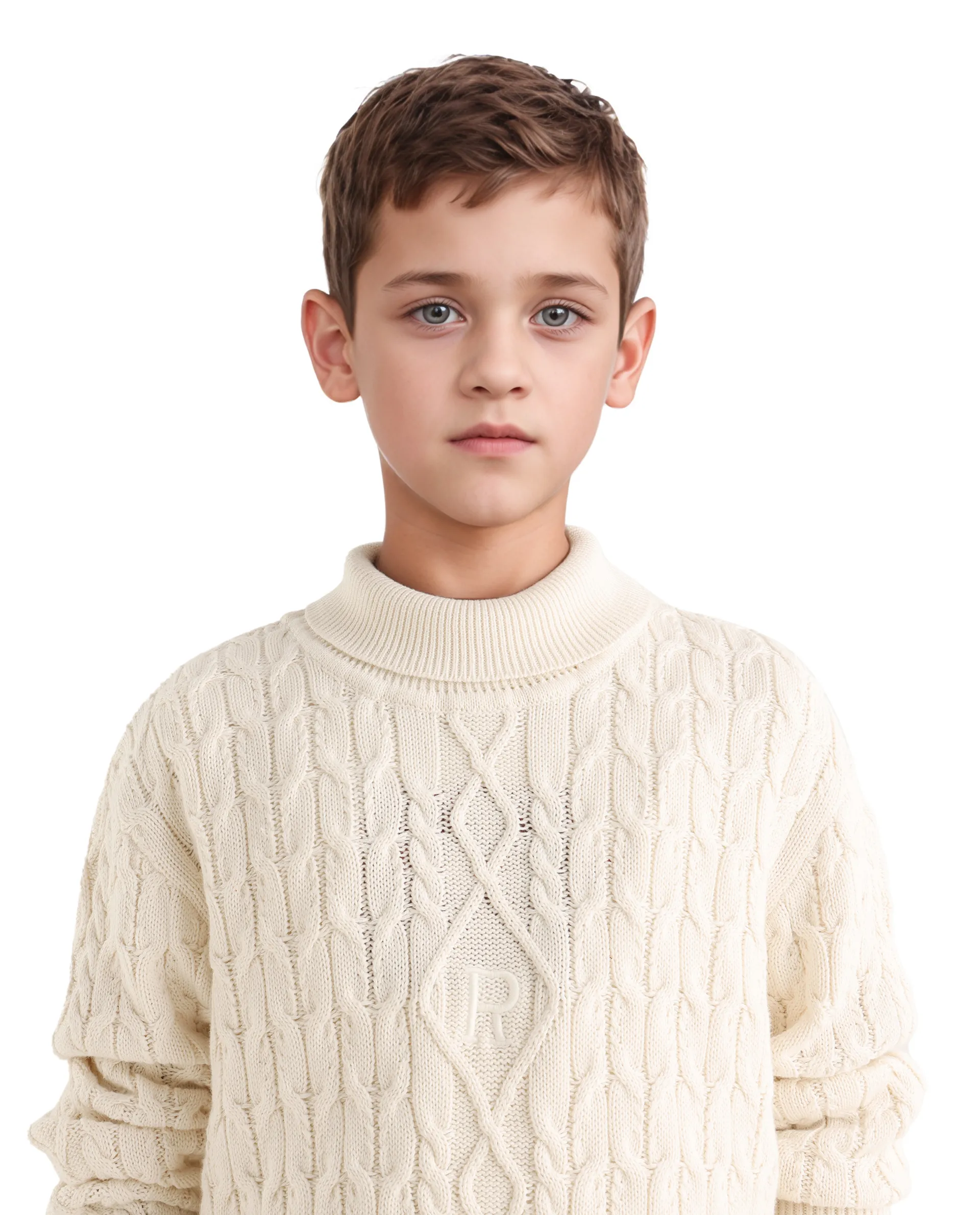 Rare Ones Kids Congo-25 Off White Cotton Monogram Pull On Closure Relaxed Fit Sweater - Image 3