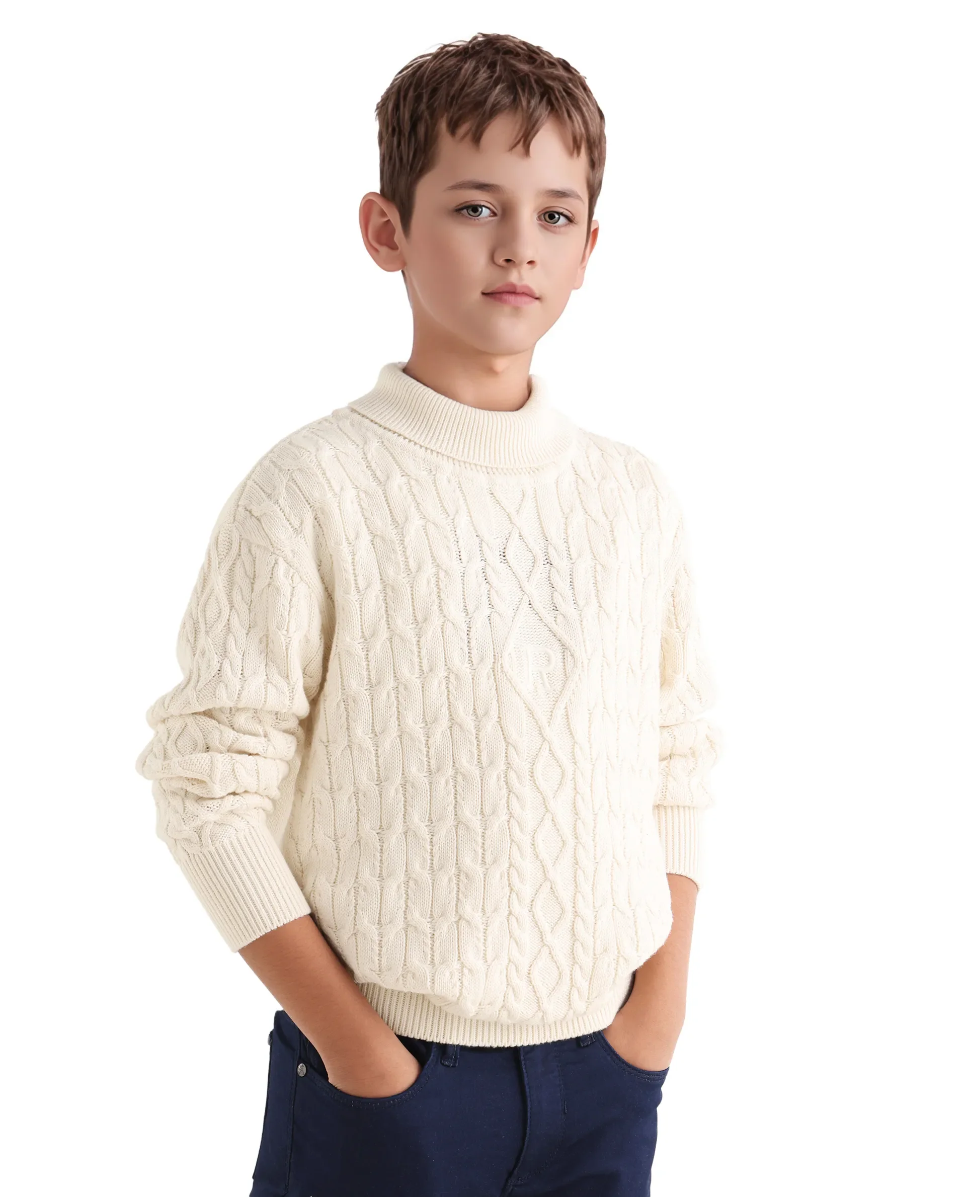 Rare Ones Kids Congo-25 Off White Cotton Monogram Pull On Closure Relaxed Fit Sweater - Image 7