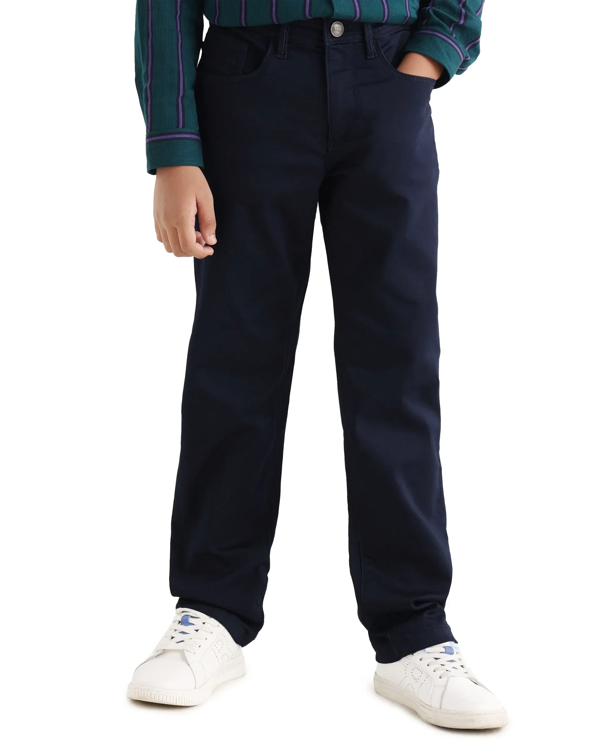 Rare Ones Kid's Corvo-K Dark Navy Cotton Blend Fabric Regular Plain Jeans - Image 3