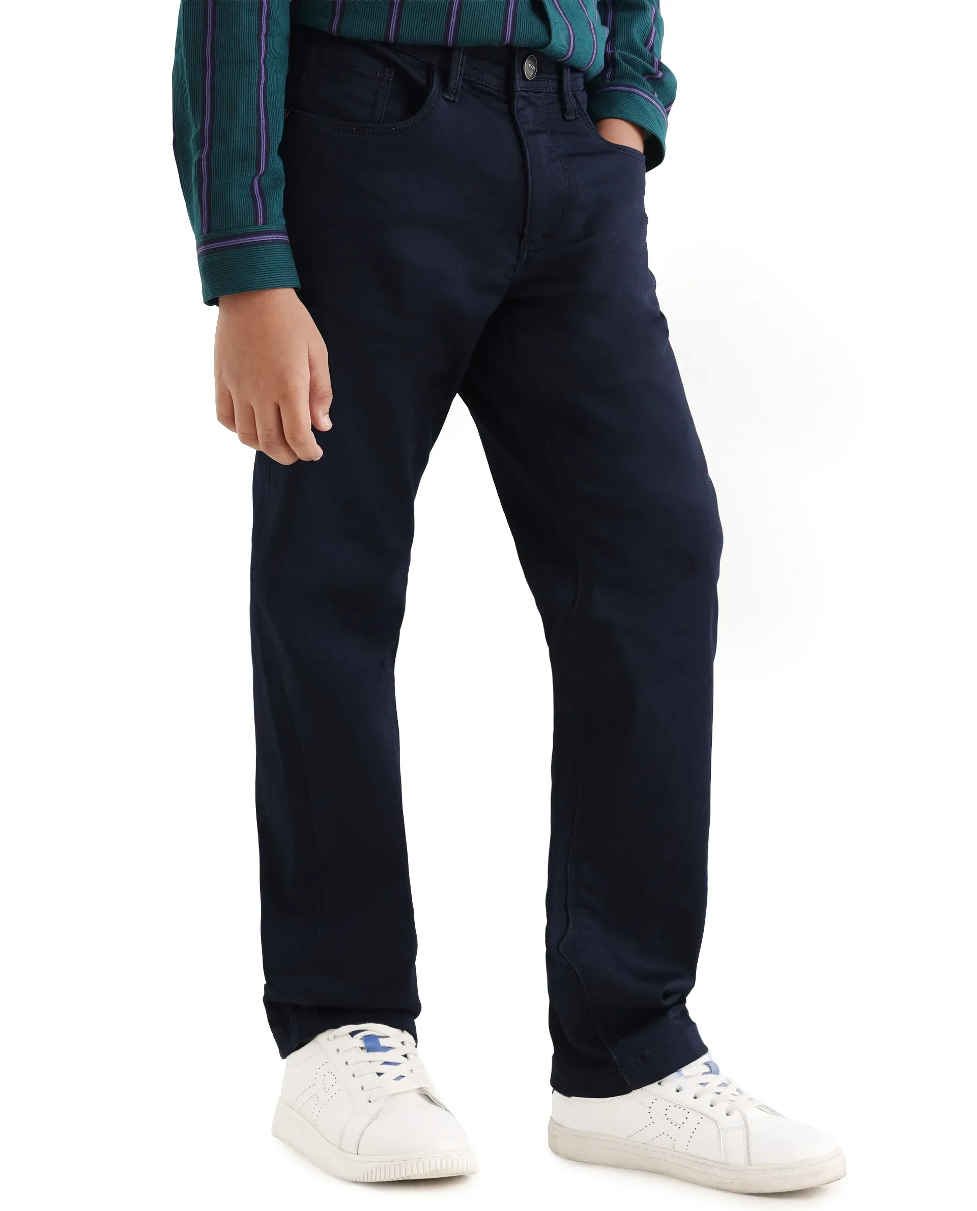 Rare Ones Kid's Corvo-K Dark Navy Cotton Blend Fabric Regular Plain Jeans - Image 5