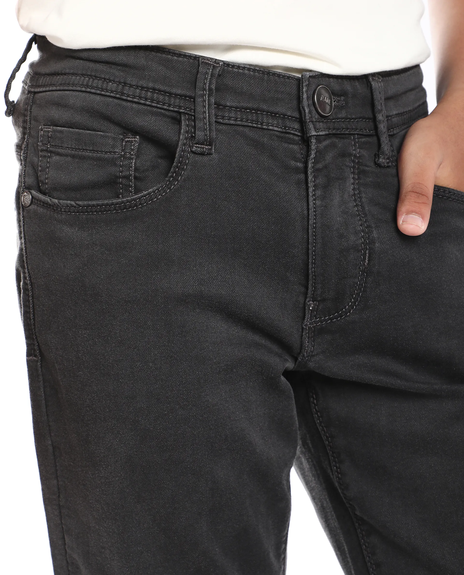 Rare Ones Kid's Corvo-K Grey Cotton Blend Fabric Regular Fit Plain Jeans - Image 2