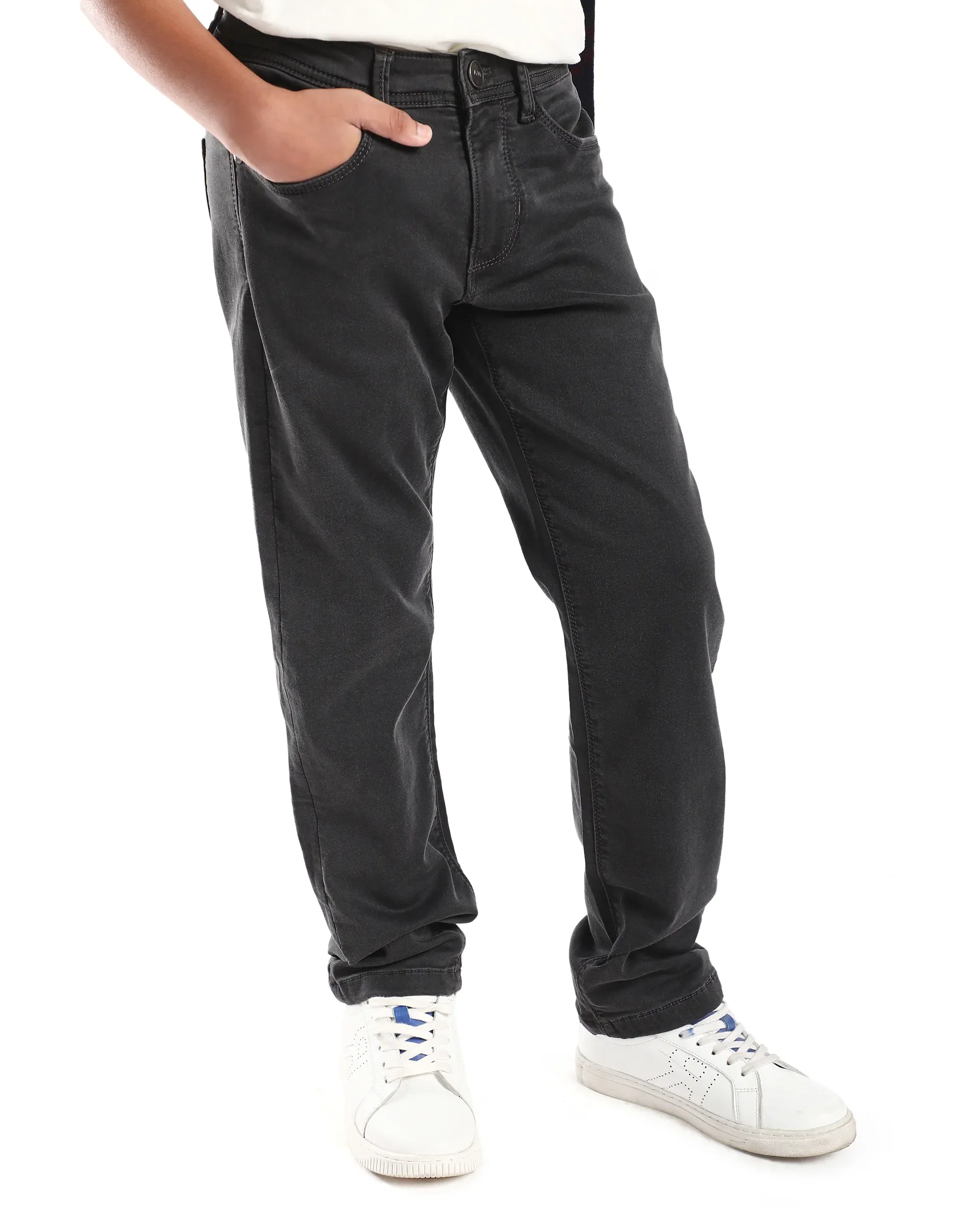 Rare Ones Kid's Corvo-K Grey Cotton Blend Fabric Regular Fit Plain Jeans - Image 3